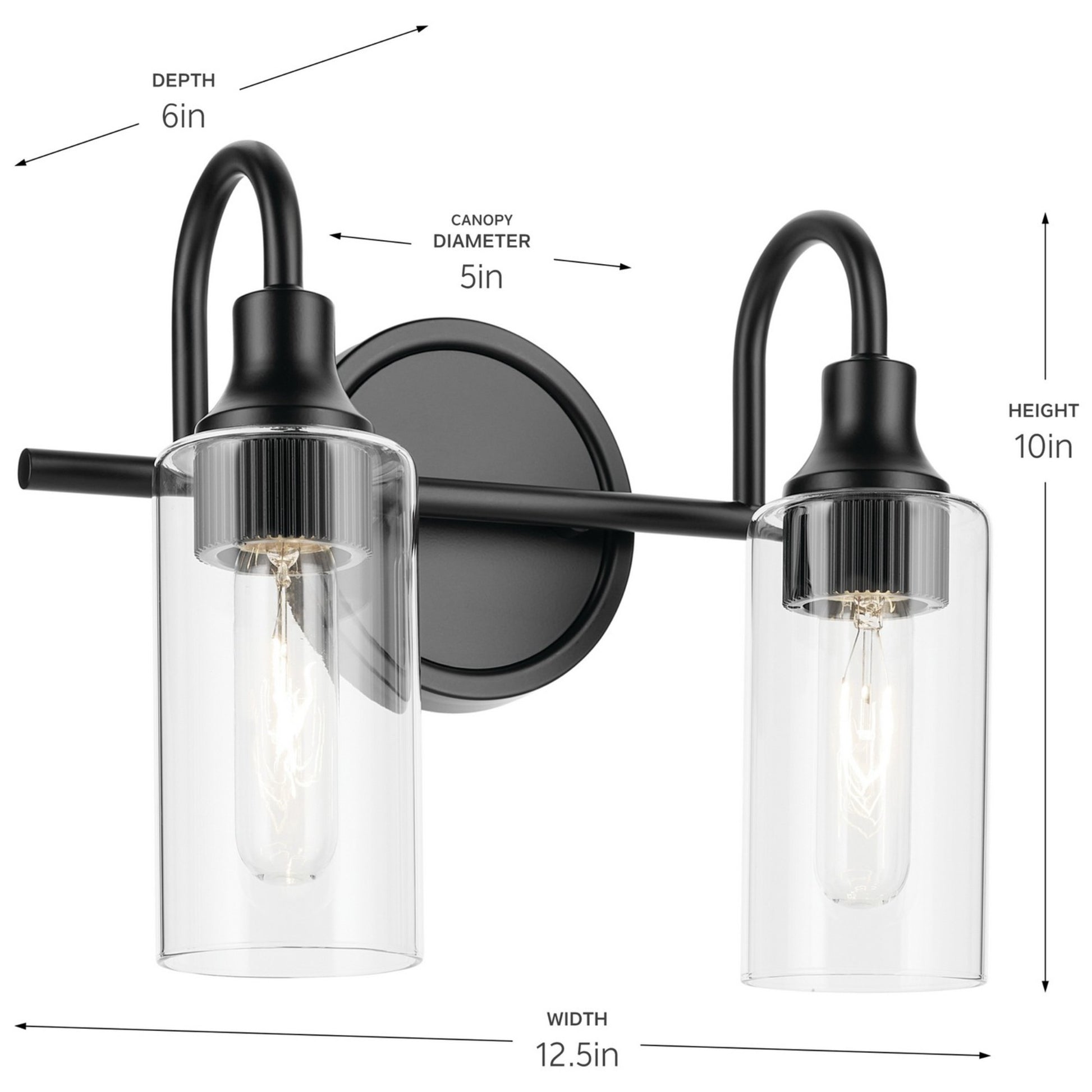 Kavi 13" 2-Light Bath Vanity Light, Black Finish - Bees Lighting