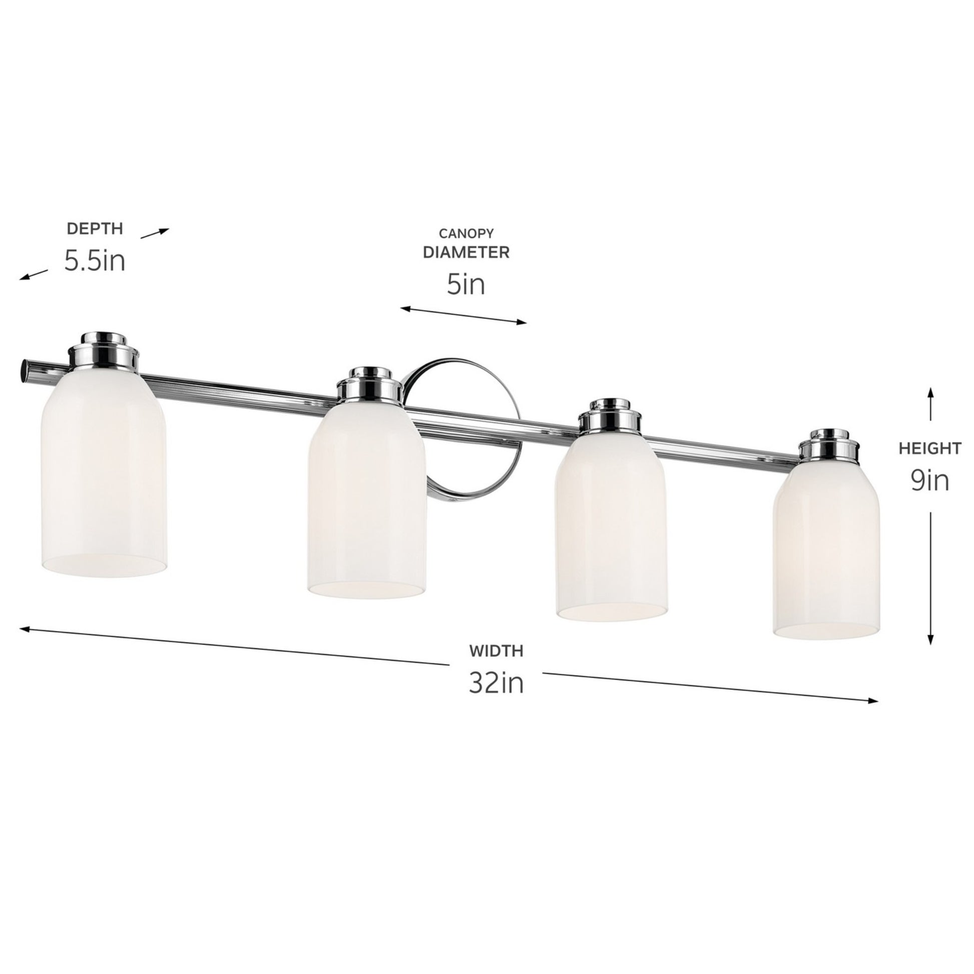 Shae 32" 4-Light Bath Vanity Light, Chrome Finish - Bees Lighting