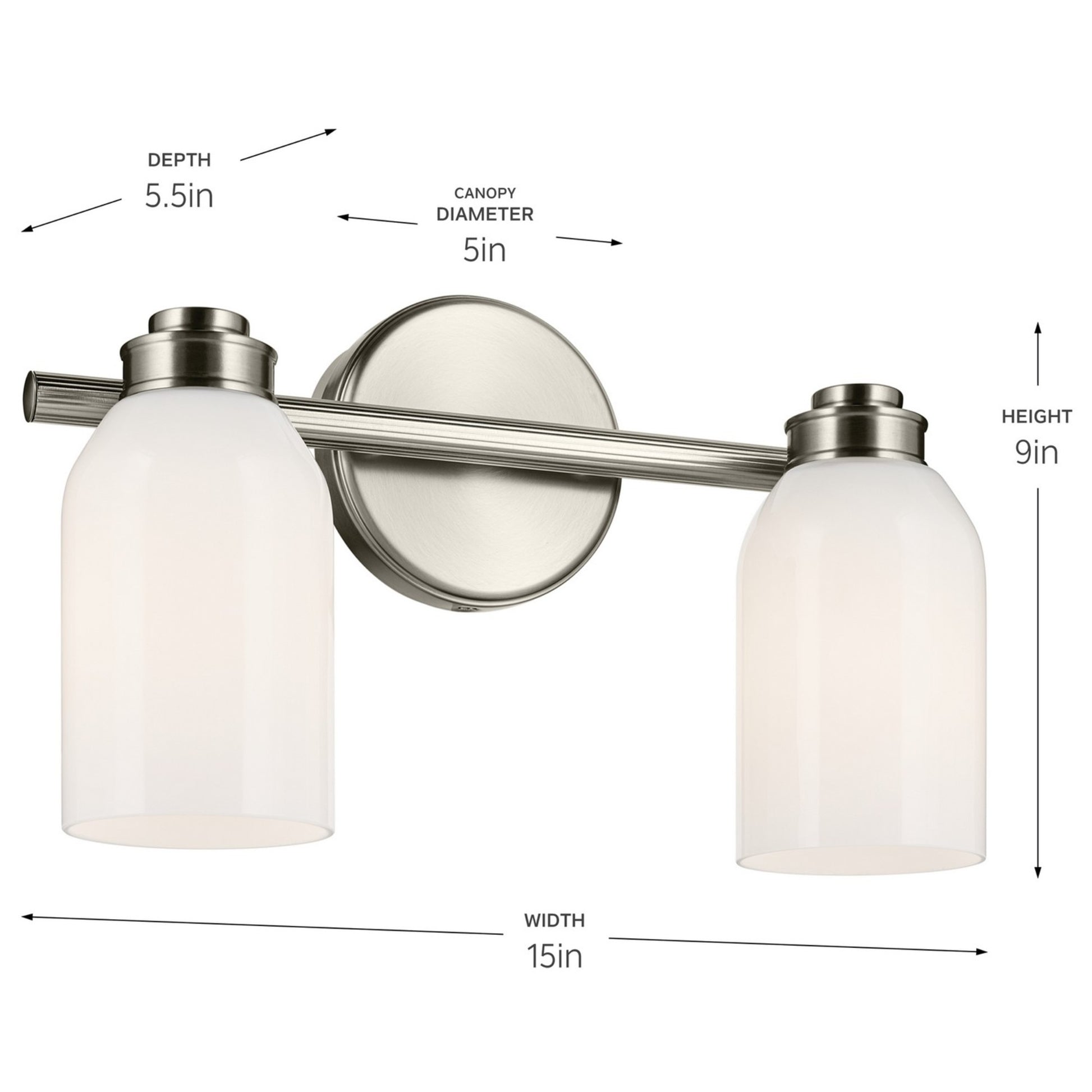 Shae 15" 2-Light Bath Vanity Light, Brushed Nickel Finish - Bees Lighting