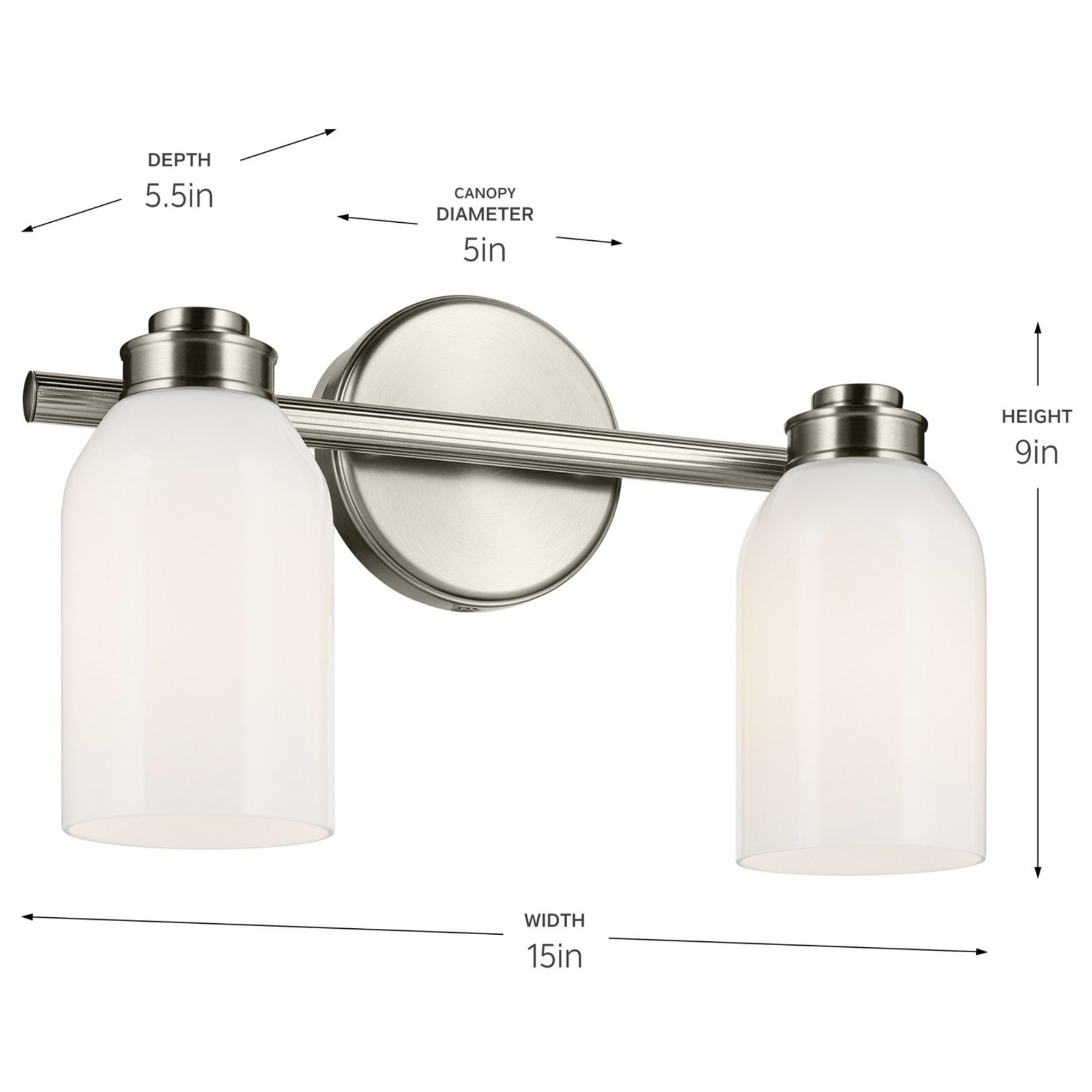 Shae 15" 2-Light Bath Vanity Light, Brushed Nickel Finish - Bees Lighting