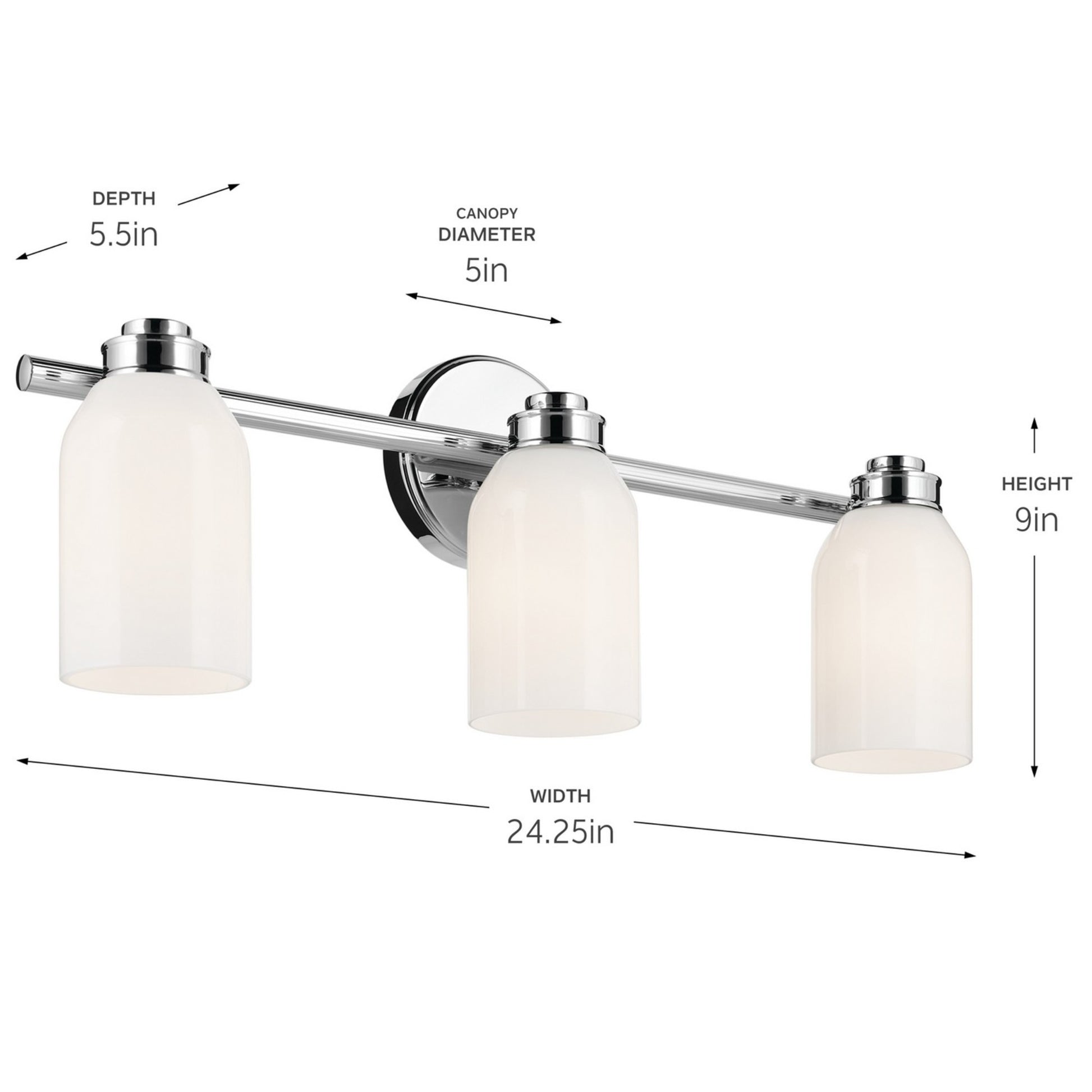 Shae 24" 3-Light Bath Vanity Light, Chrome Finish - Bees Lighting