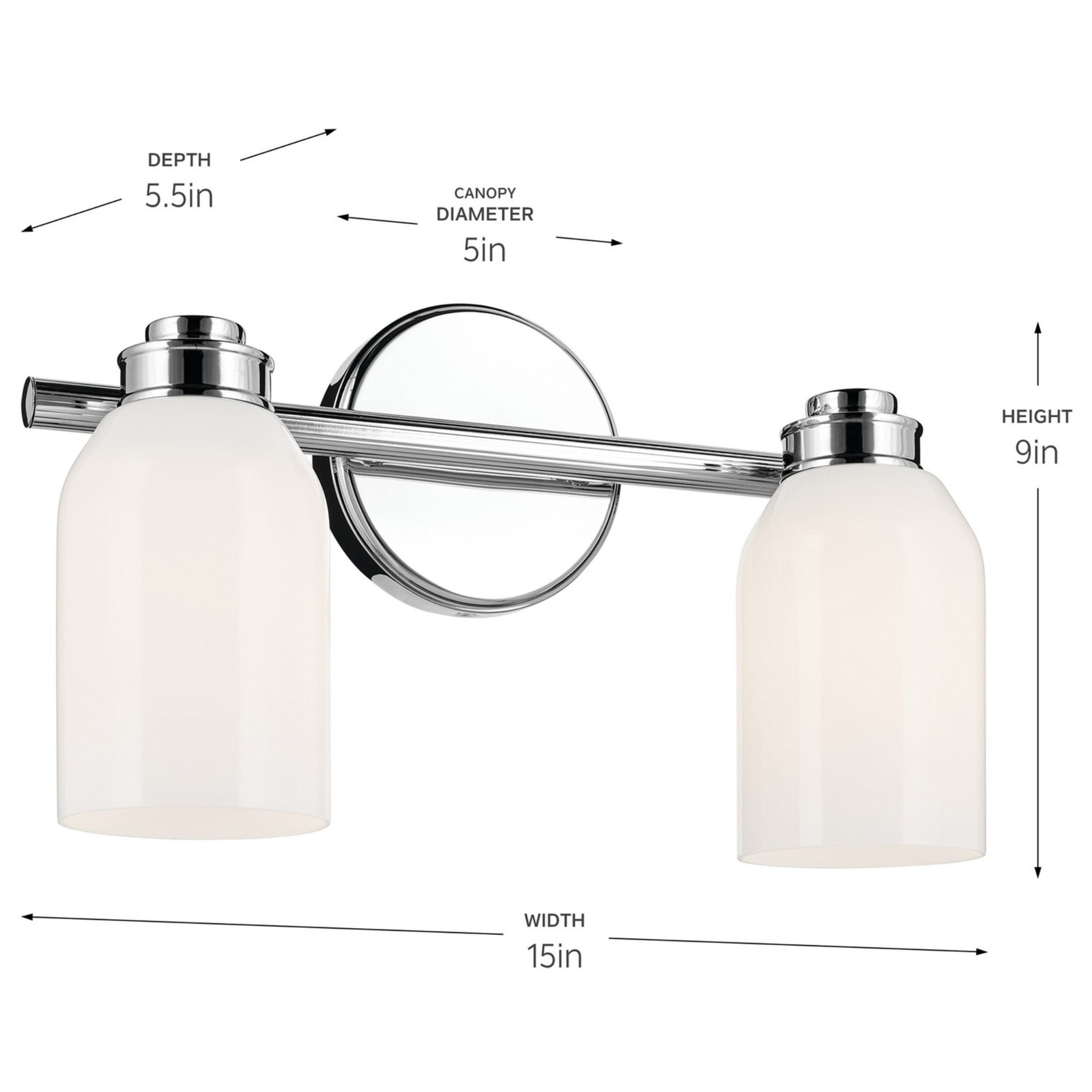 Shae 15" 2-Light Bath Vanity Light, Chrome Finish - Bees Lighting