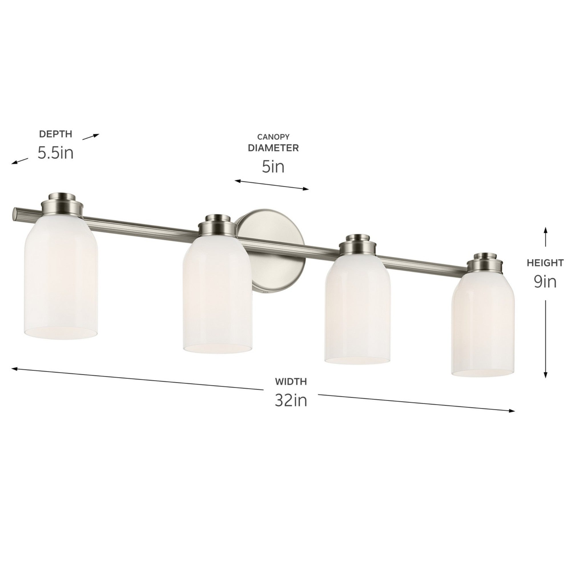 Shae 32" 4-Light Bath Vanity Light, Brushed Nickel Finish - Bees Lighting