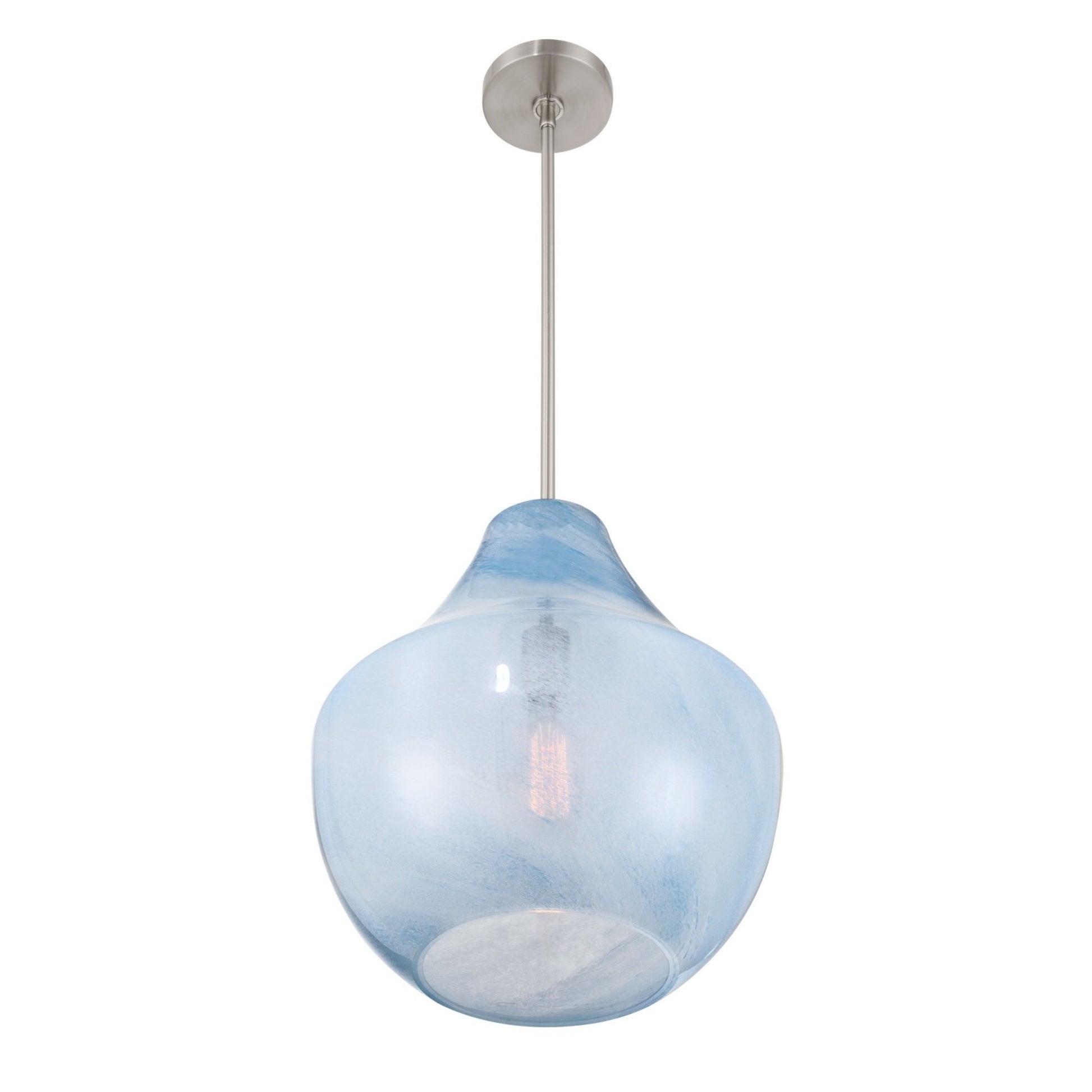 Pacific 17" Pendant, Brushed Nickel Finish with Soft Blue Alabaster Glass - Bees Lighting
