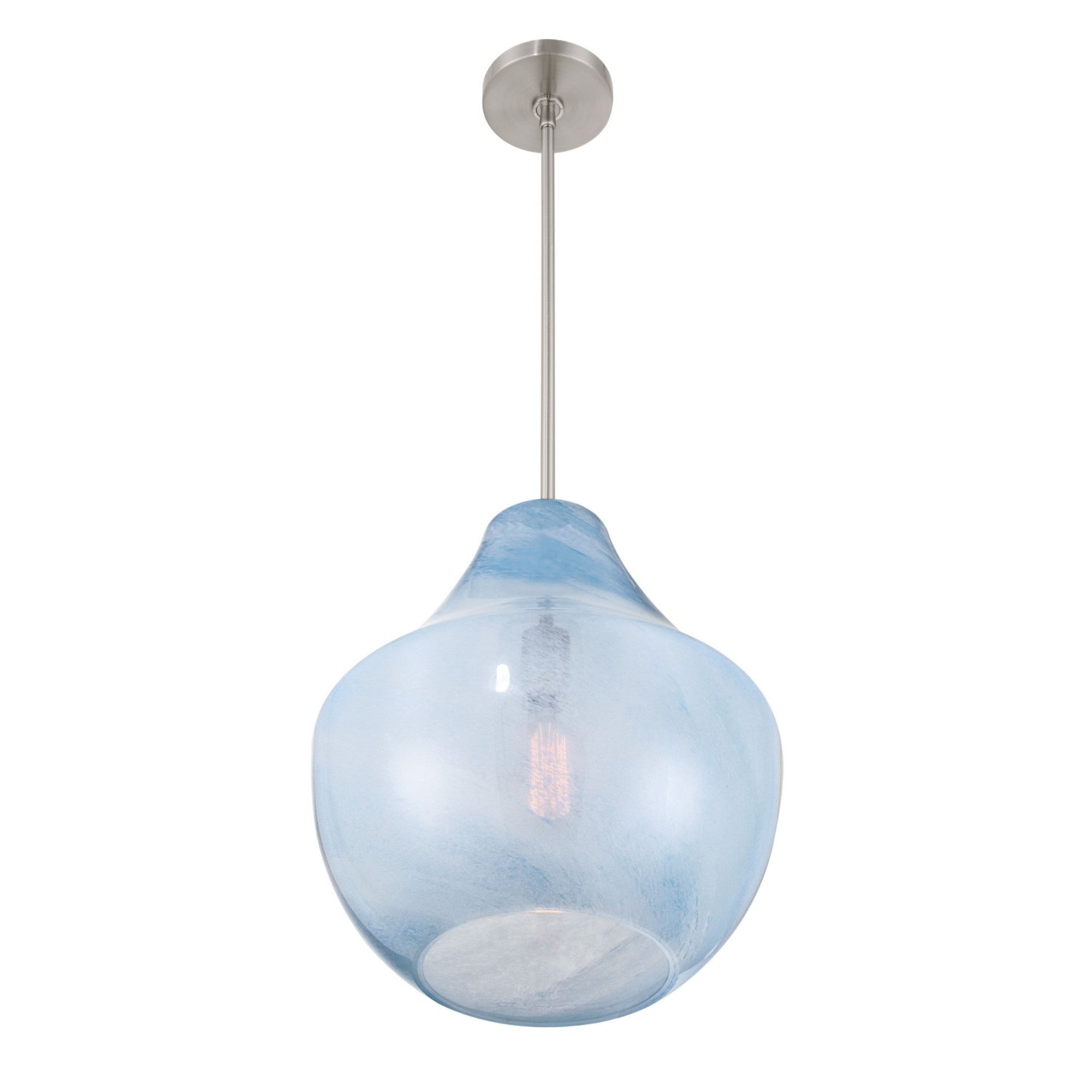 Pacific 17" Pendant, Brushed Nickel Finish with Soft Blue Alabaster Glass - Bees Lighting