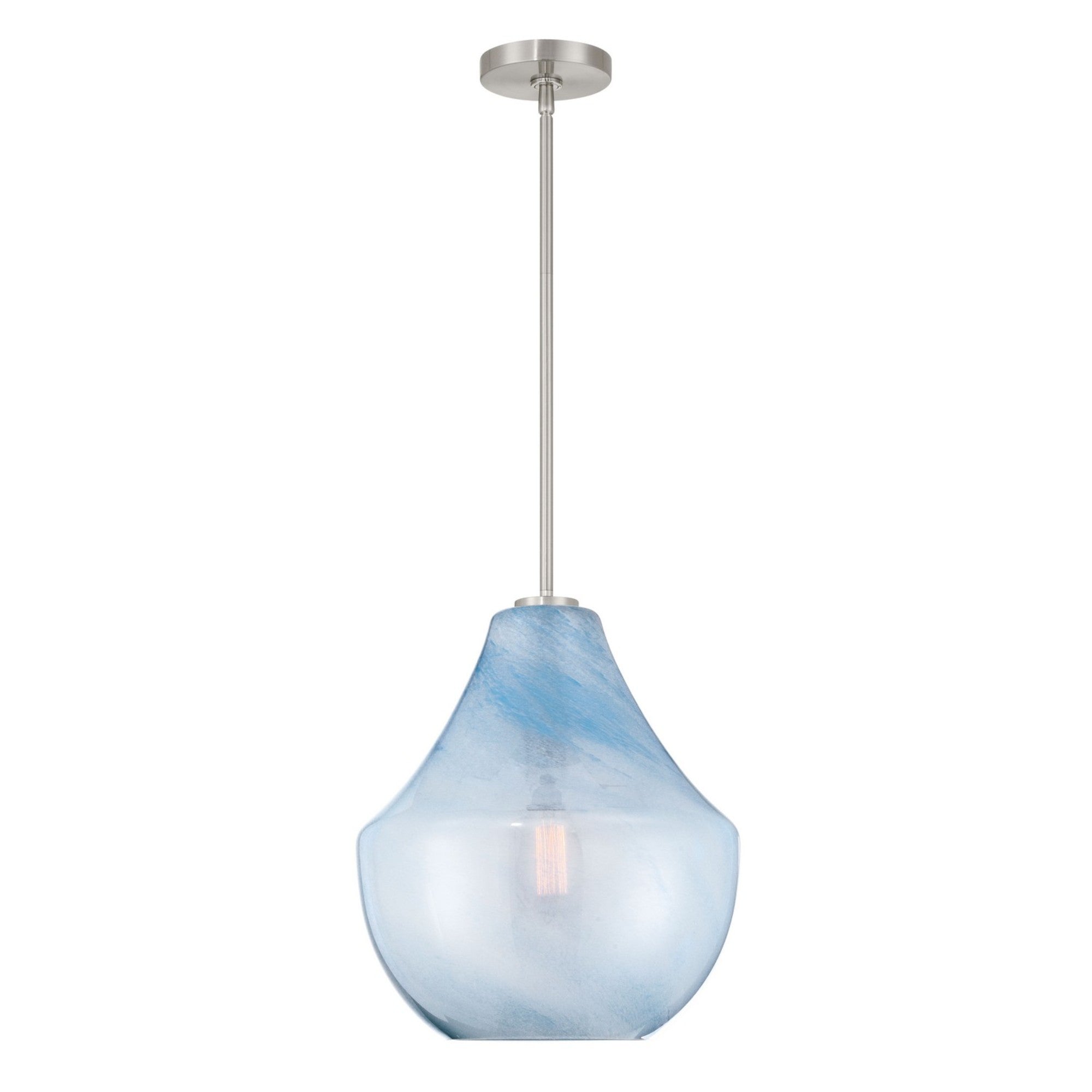Pacific 17" Pendant, Brushed Nickel Finish with Soft Blue Alabaster Glass - Bees Lighting