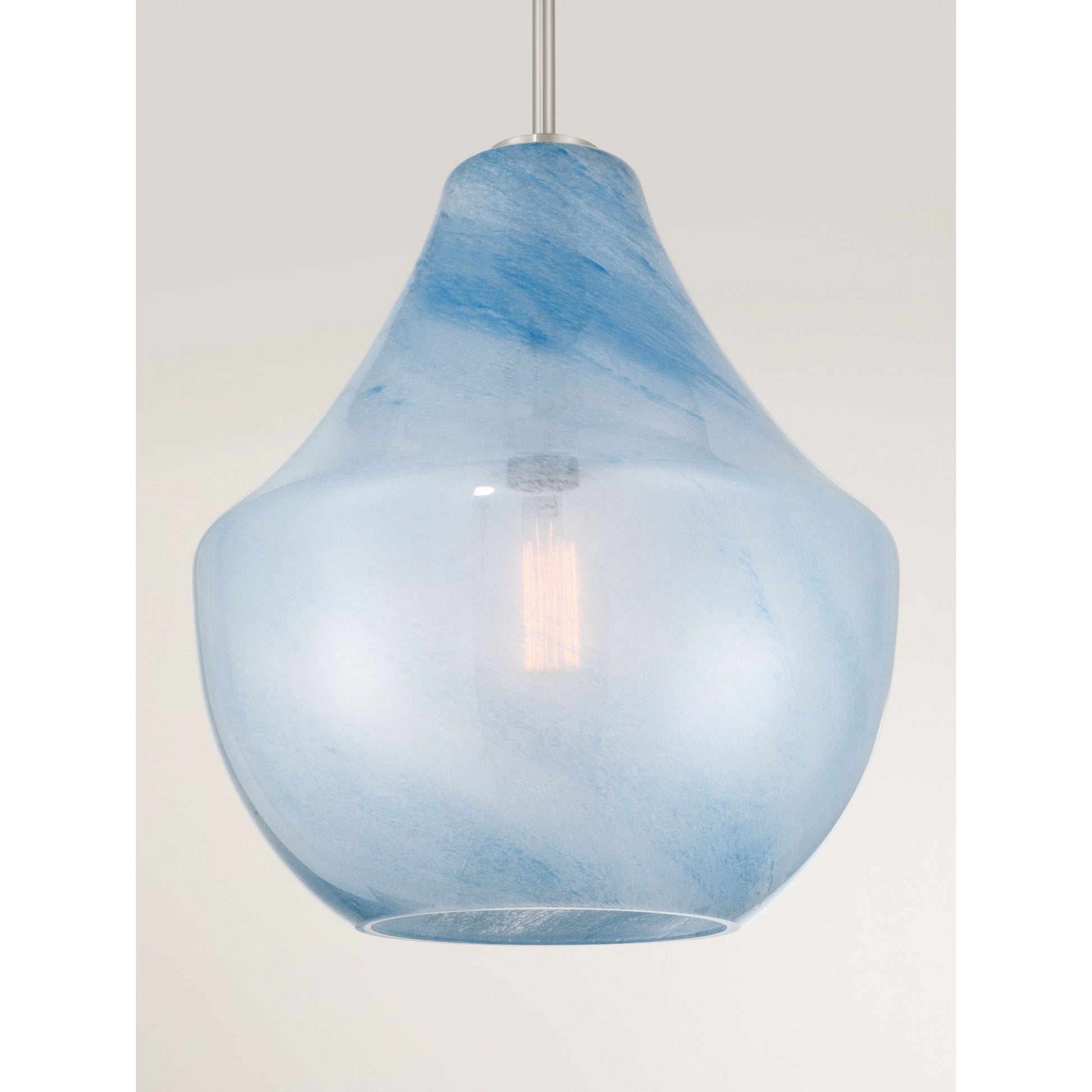Pacific 17" Pendant, Brushed Nickel Finish with Soft Blue Alabaster Glass - Bees Lighting