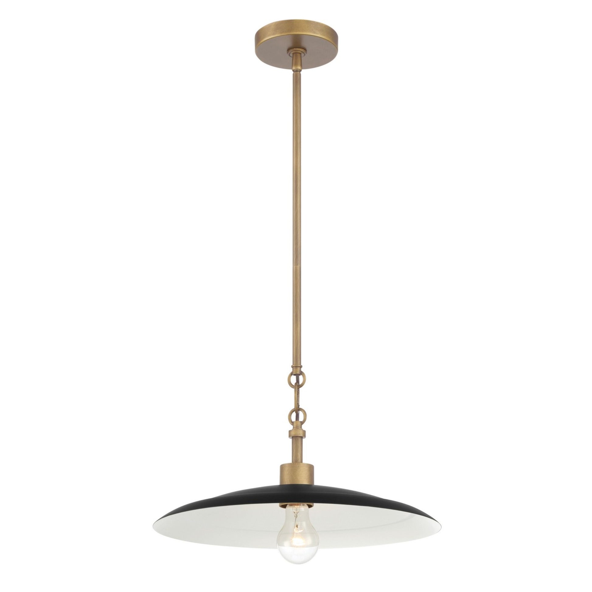 York 16" Pendant, Dark Matte Black with Natural Brass Finish - Bees Lighting