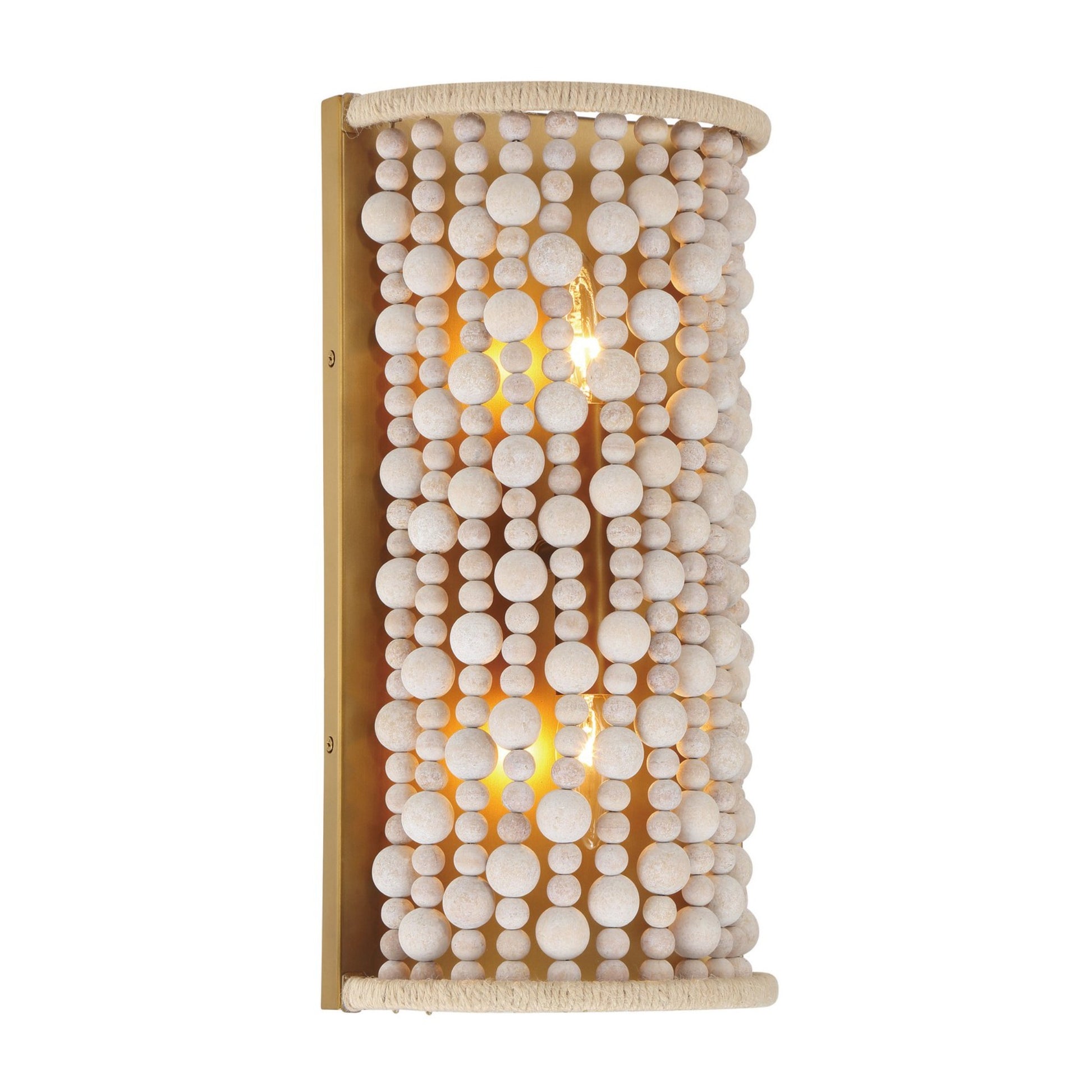 Horsmore 17" 2-Light Wall Sconce, Legacy Brass Finish with Bleached Wooden Beads - Bees Lighting