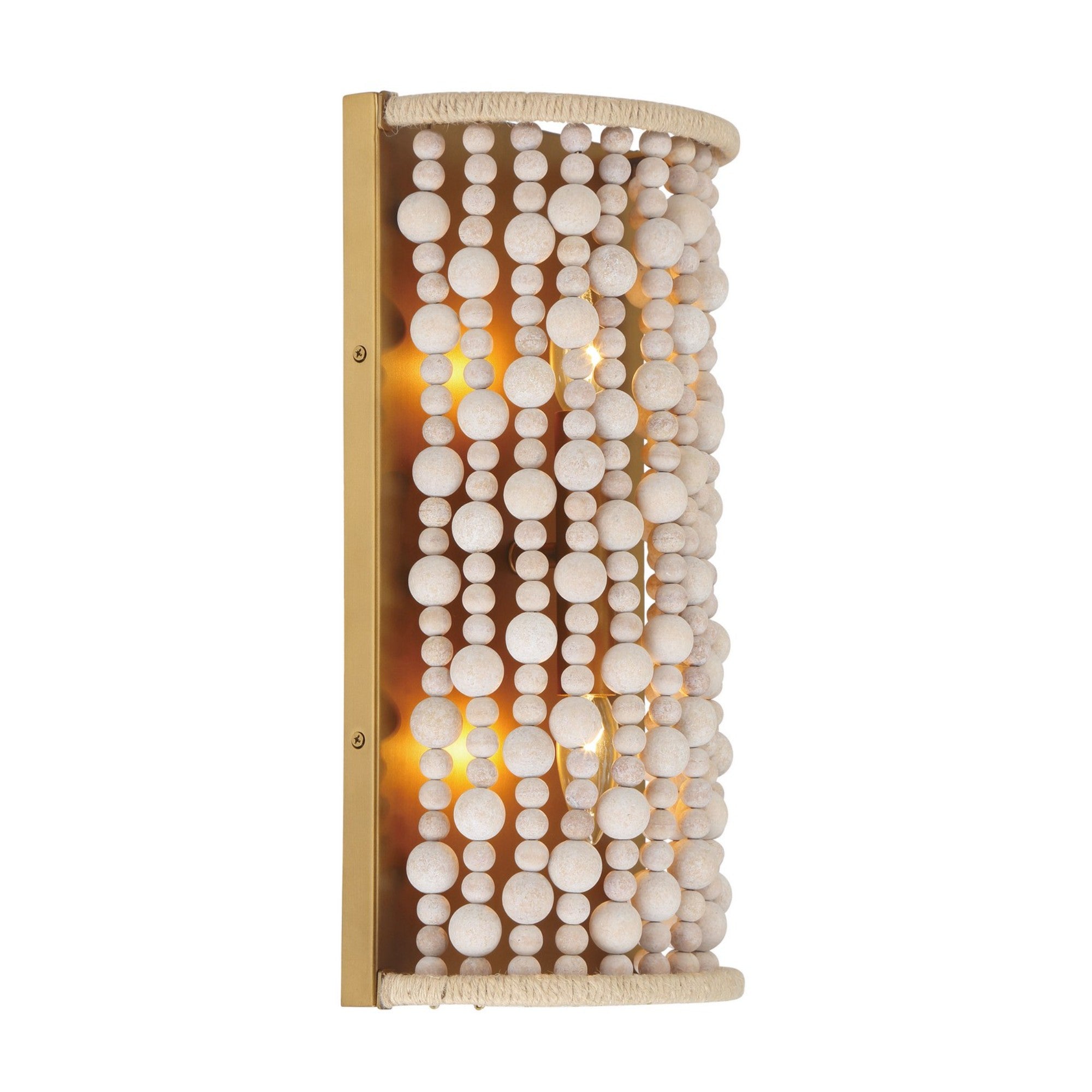 Horsmore 17" 2-Light Wall Sconce, Legacy Brass Finish with Bleached Wooden Beads - Bees Lighting