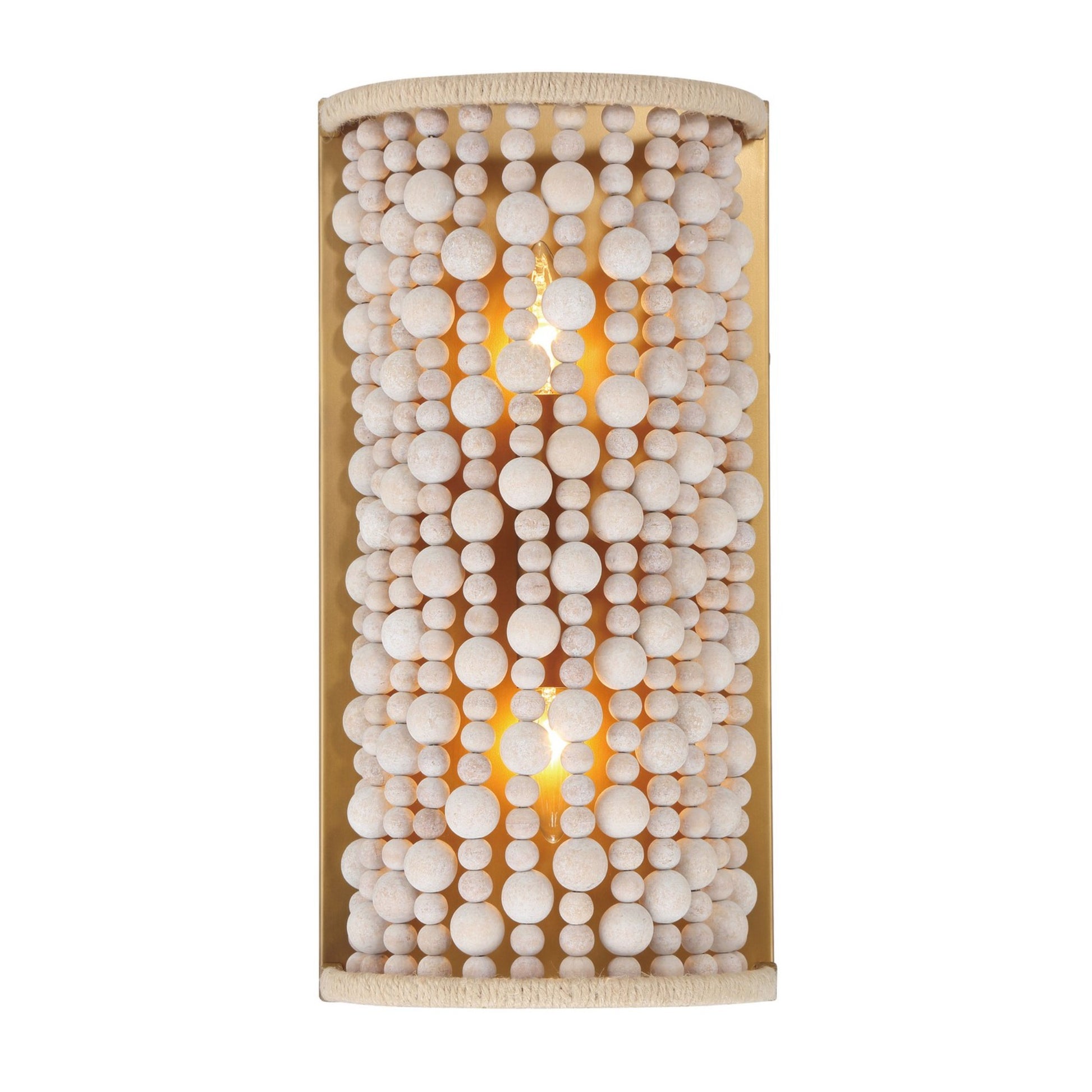 Horsmore 17" 2-Light Wall Sconce, Legacy Brass Finish with Bleached Wooden Beads - Bees Lighting