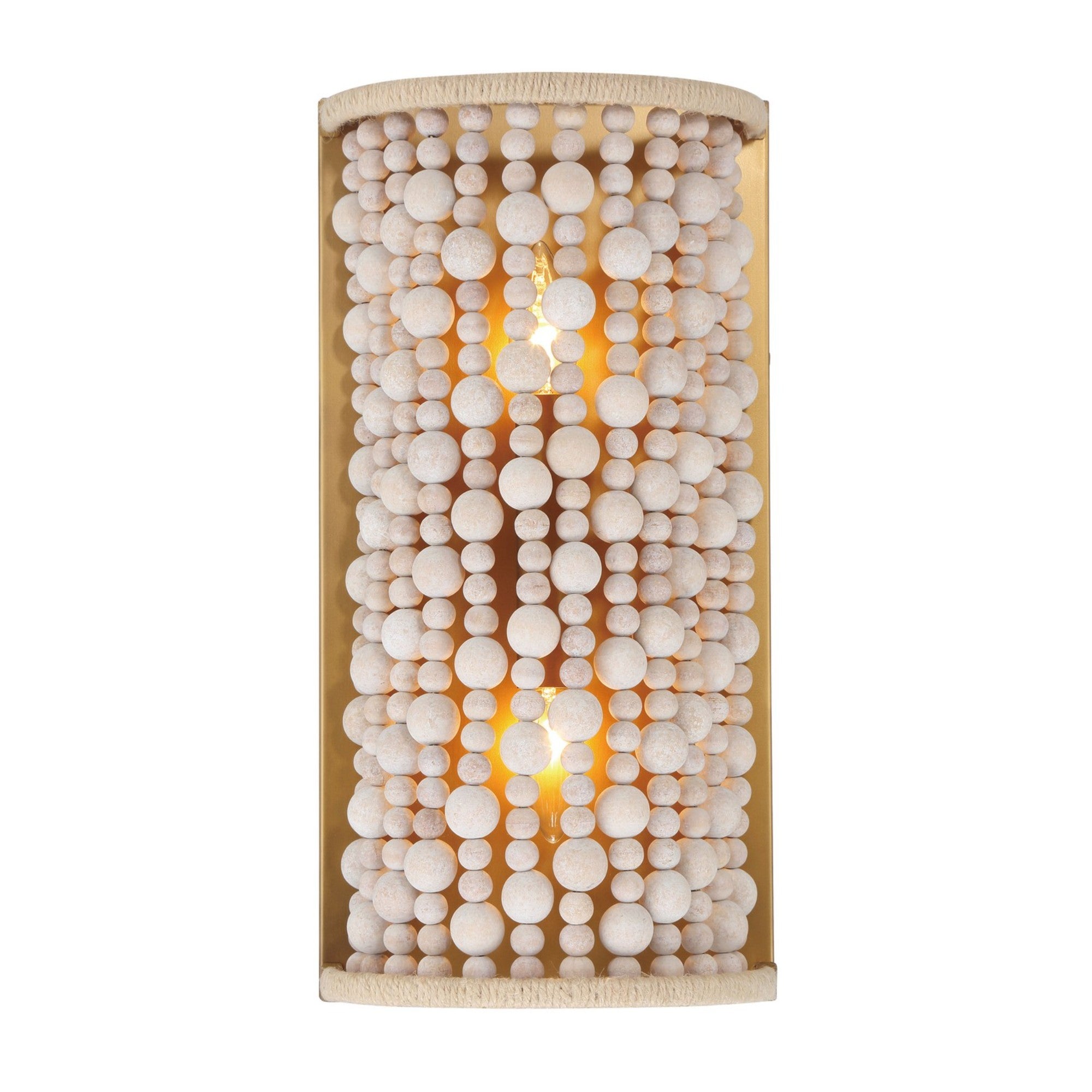Horsmore 17" 2-Light Wall Sconce, Legacy Brass Finish with Bleached Wooden Beads - Bees Lighting