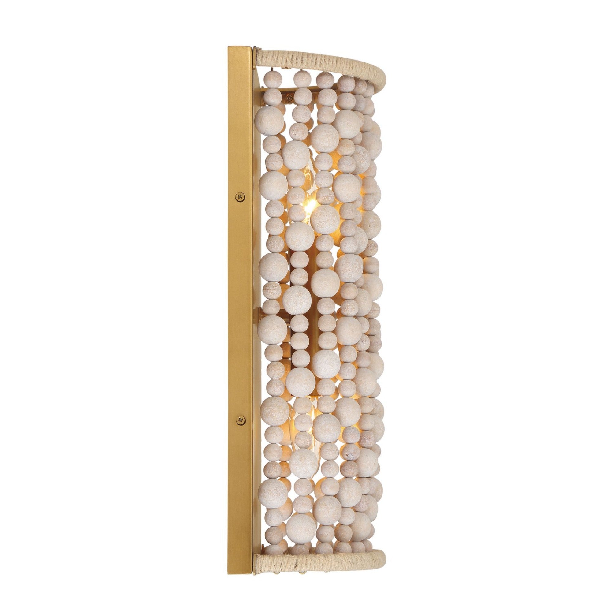 Horsmore 17" 2-Light Wall Sconce, Legacy Brass Finish with Bleached Wooden Beads - Bees Lighting
