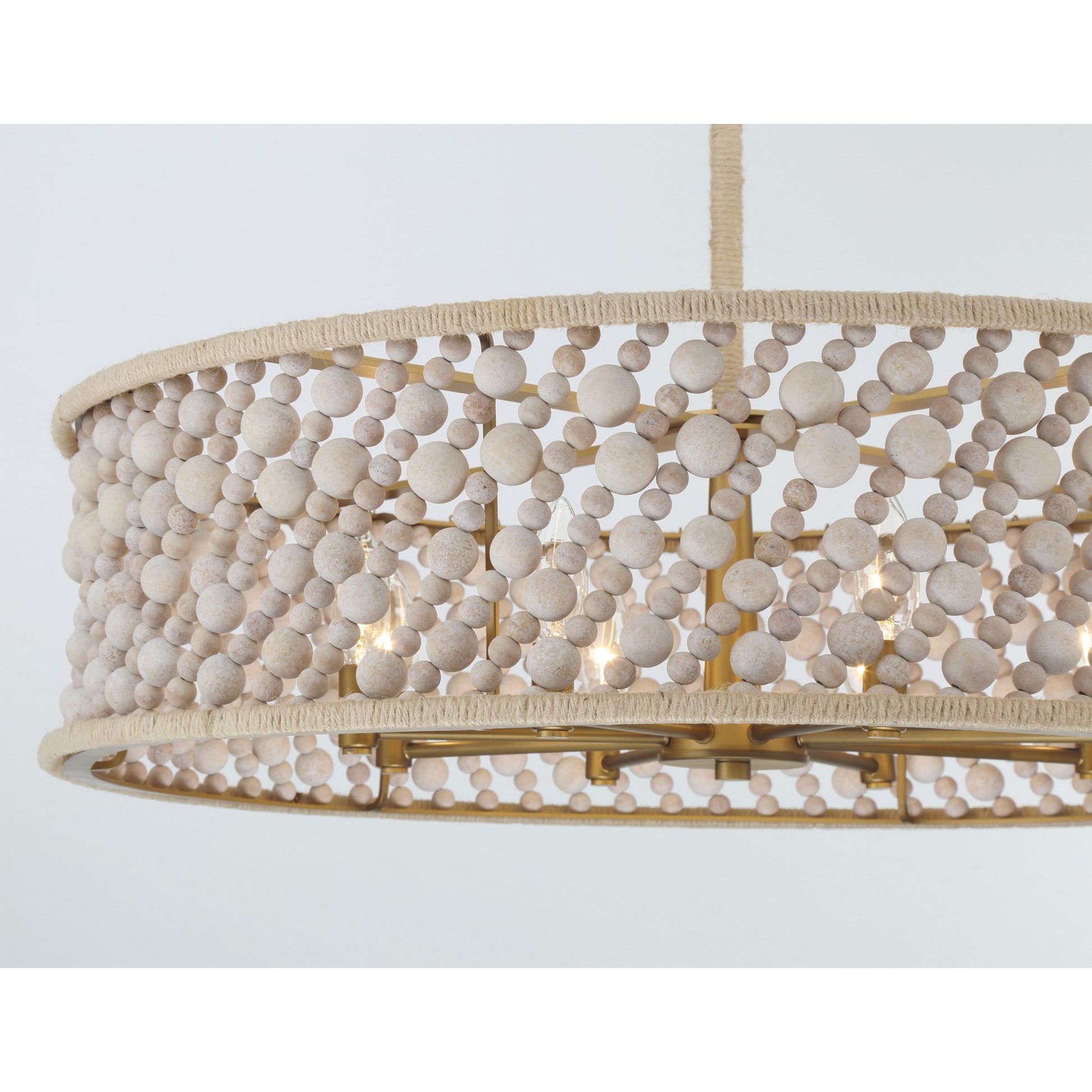 Horsmore 30" 8-Light Pendant, Legacy Brass Finish with Bleached Wooden Beads - Bees Lighting