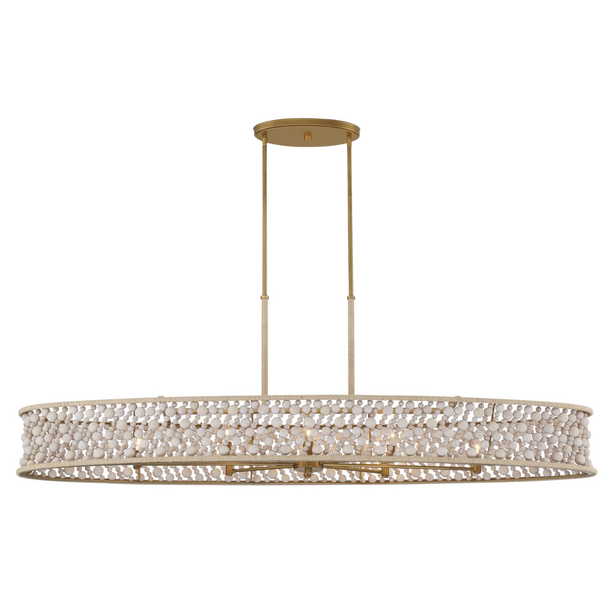 Horsmore 62" 8-Light Island Light, Legacy Brass Finish with Bleached Wooden Beads - Bees Lighting