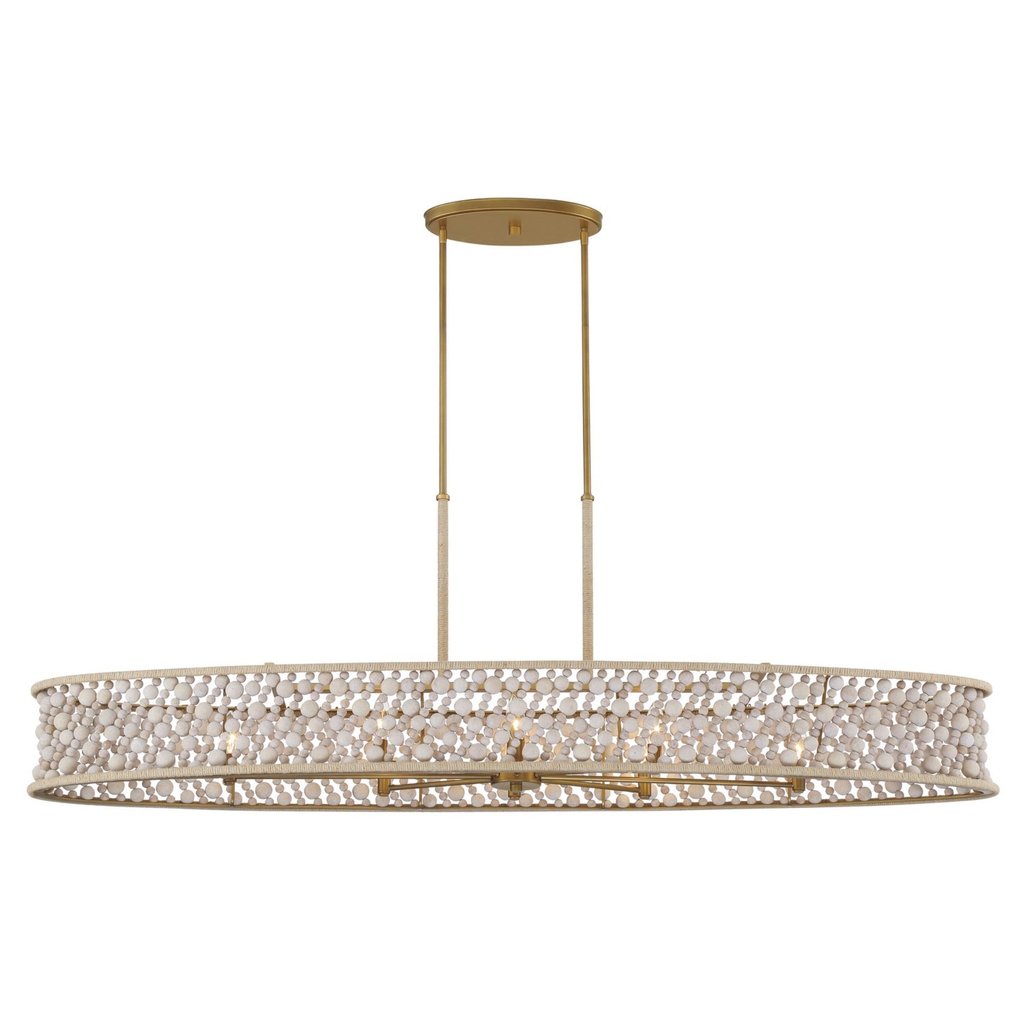 Horsmore 62" 8-Light Island Light, Legacy Brass Finish with Bleached Wooden Beads - Bees Lighting