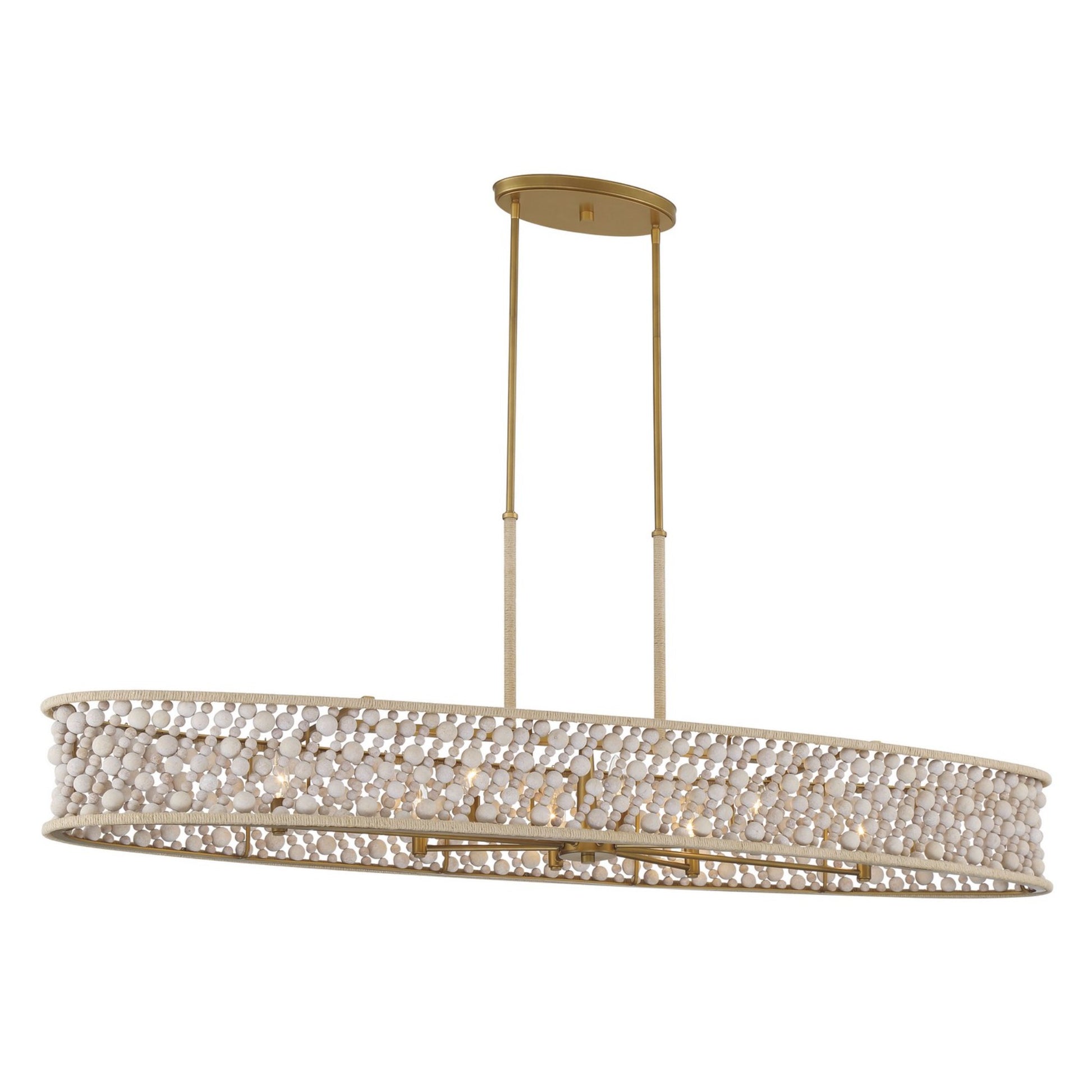 Horsmore 62" 8-Light Island Light, Legacy Brass Finish with Bleached Wooden Beads - Bees Lighting