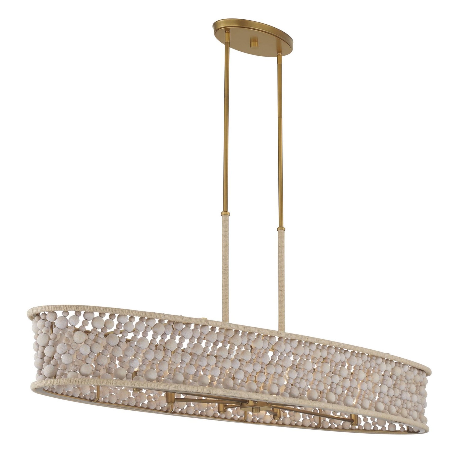 Horsmore 62" 8-Light Island Light, Legacy Brass Finish with Bleached Wooden Beads - Bees Lighting