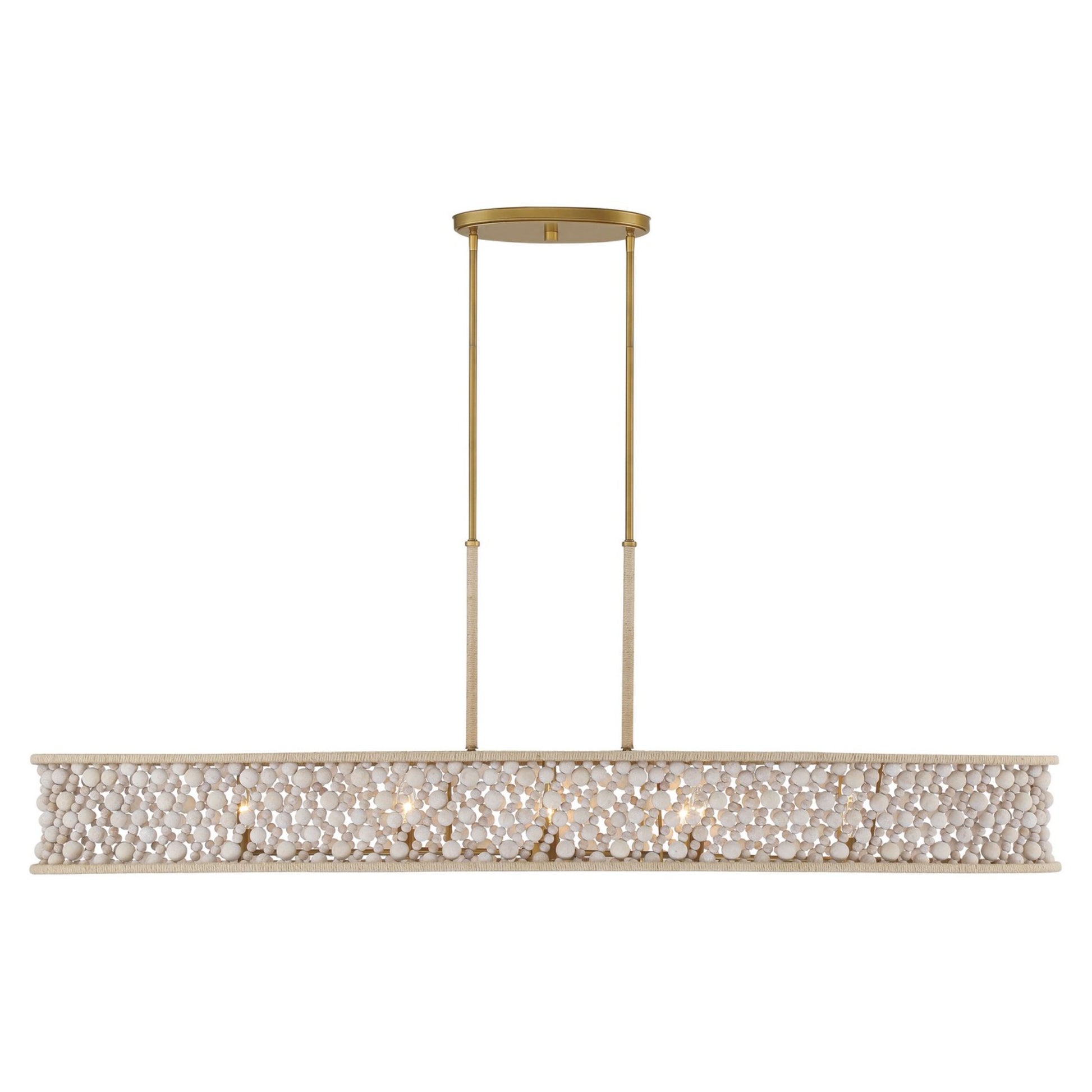 Horsmore 62" 8-Light Island Light, Legacy Brass Finish with Bleached Wooden Beads - Bees Lighting