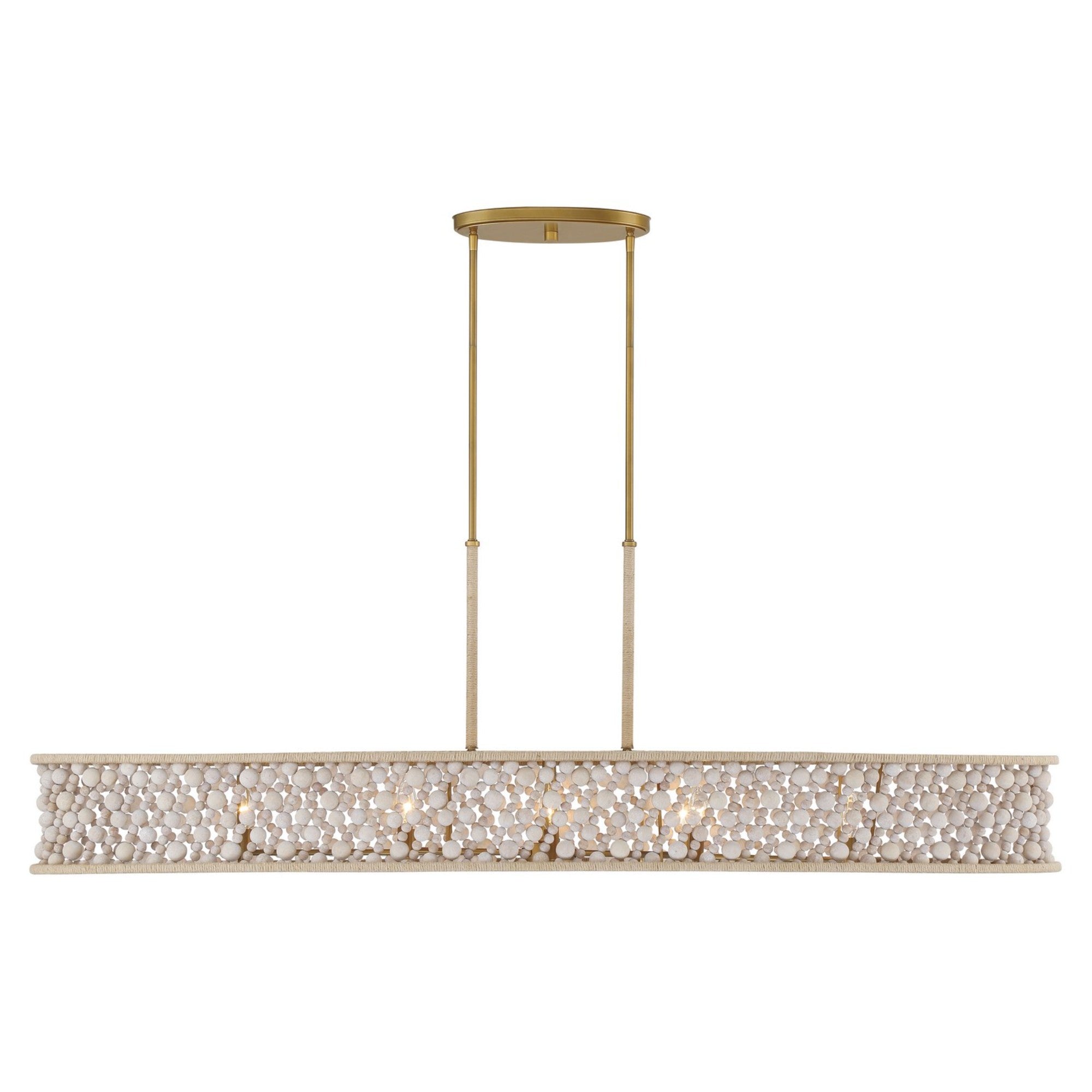 Horsmore 62" 8-Light Island Light, Legacy Brass Finish with Bleached Wooden Beads - Bees Lighting