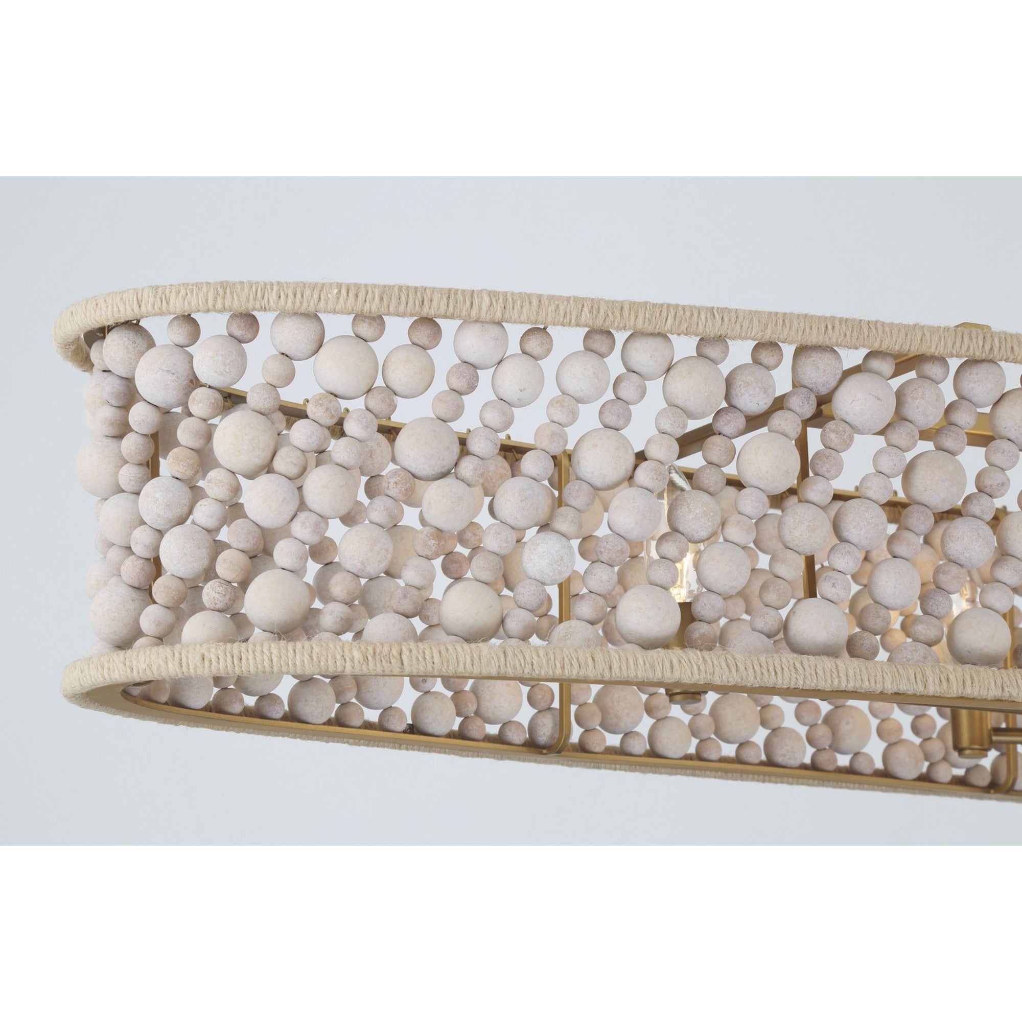 Horsmore 62" 8-Light Island Light, Legacy Brass Finish with Bleached Wooden Beads - Bees Lighting