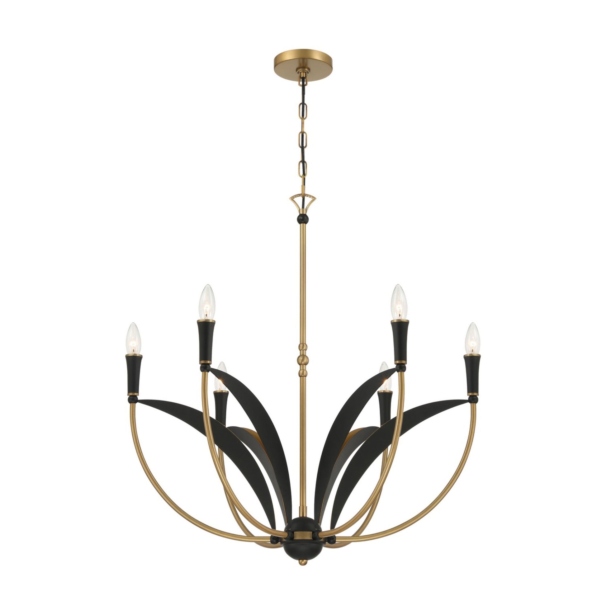 Miller 28" 6-Light Chandelier, Legacy Brass & Sand Coal Finish - Bees Lighting