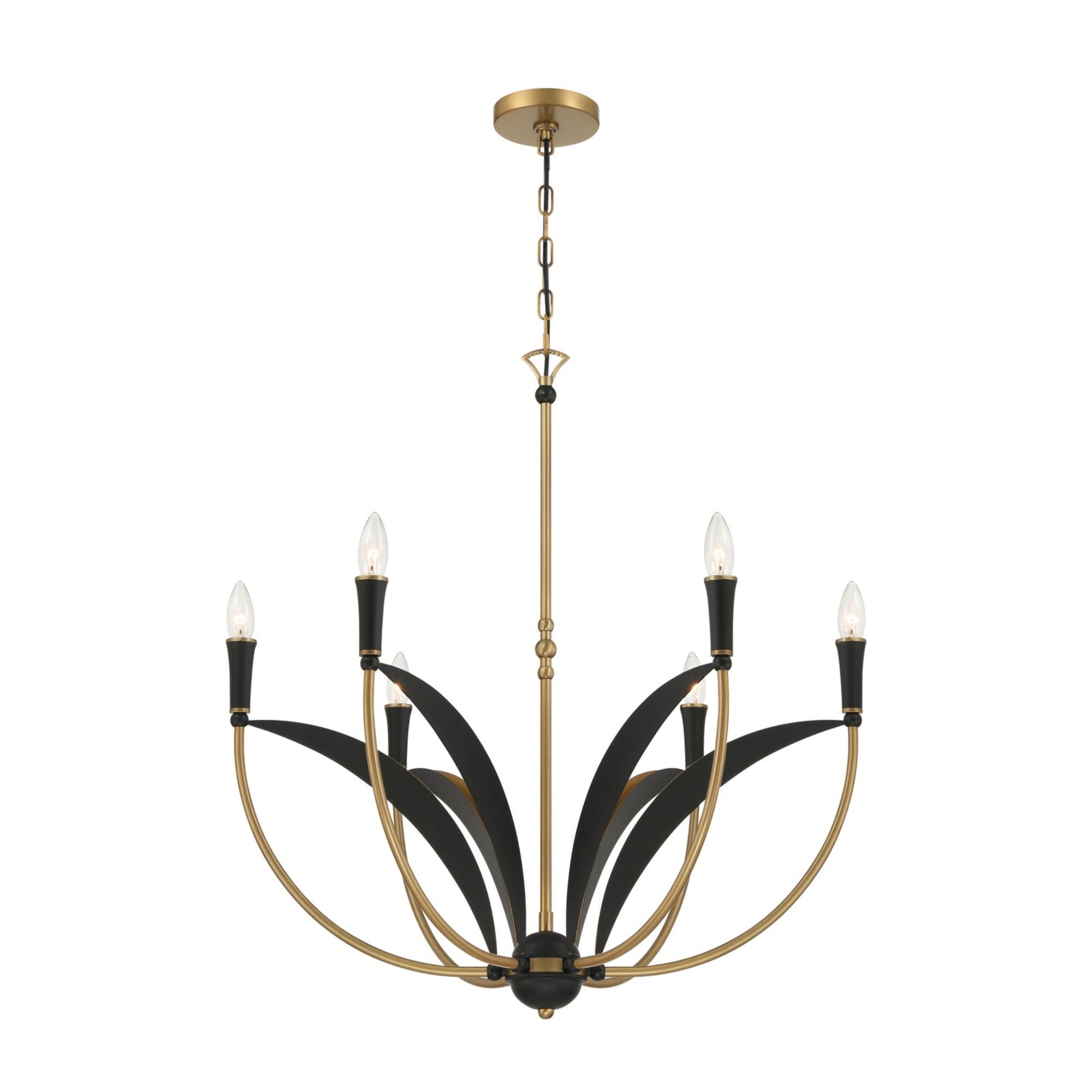 Miller 28" 6-Light Chandelier, Legacy Brass & Sand Coal Finish - Bees Lighting