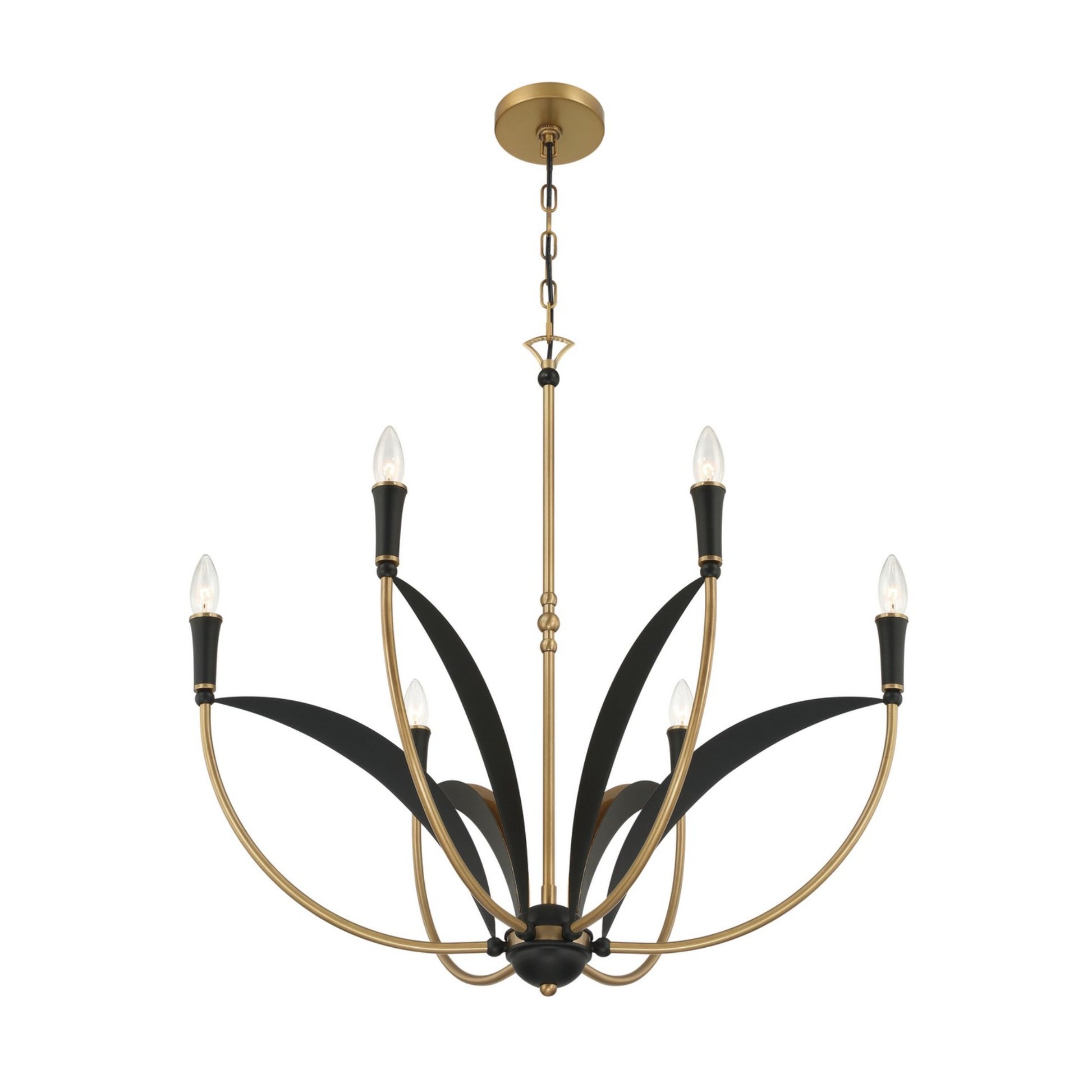 Miller 28" 6-Light Chandelier, Legacy Brass & Sand Coal Finish - Bees Lighting