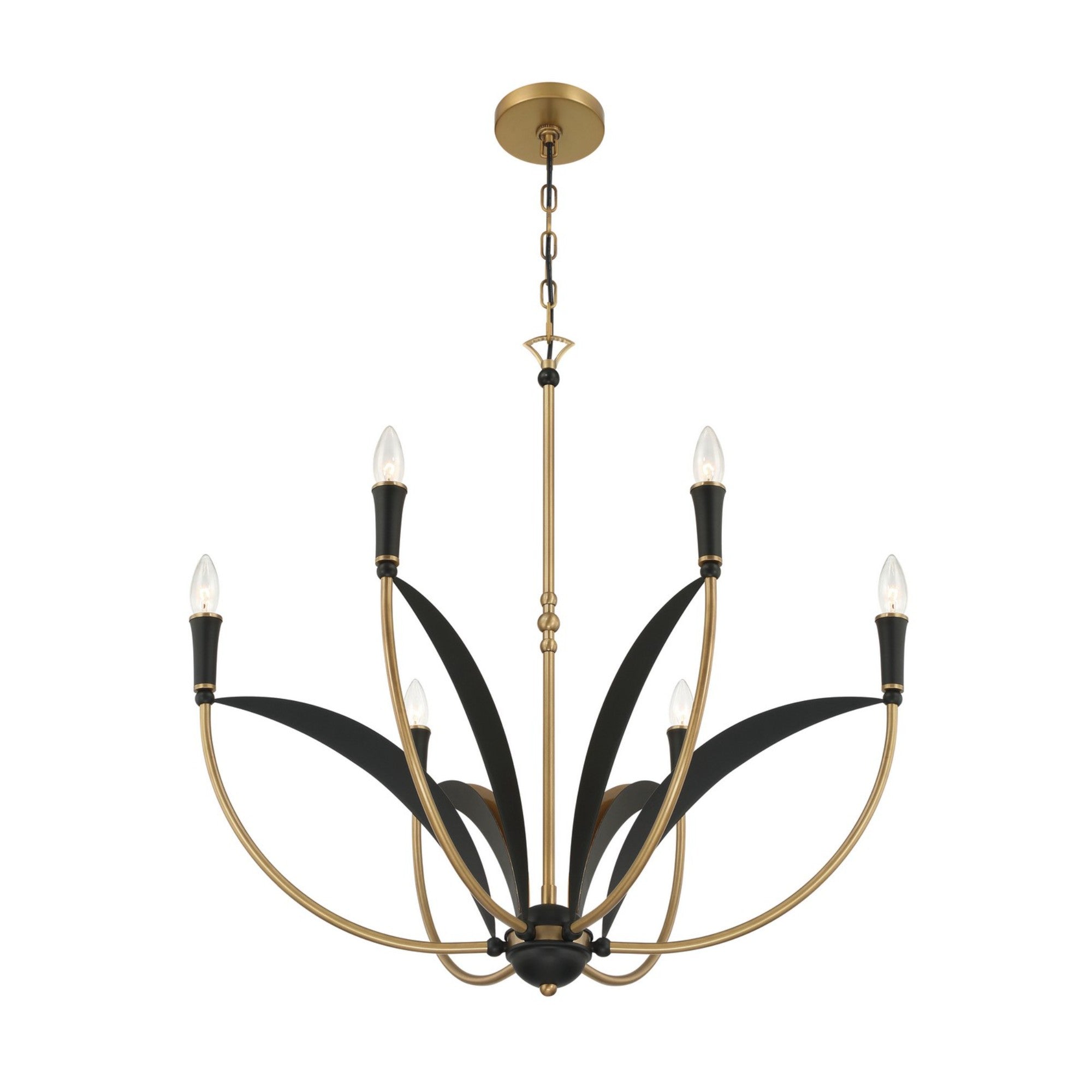 Miller 28" 6-Light Chandelier, Legacy Brass & Sand Coal Finish - Bees Lighting