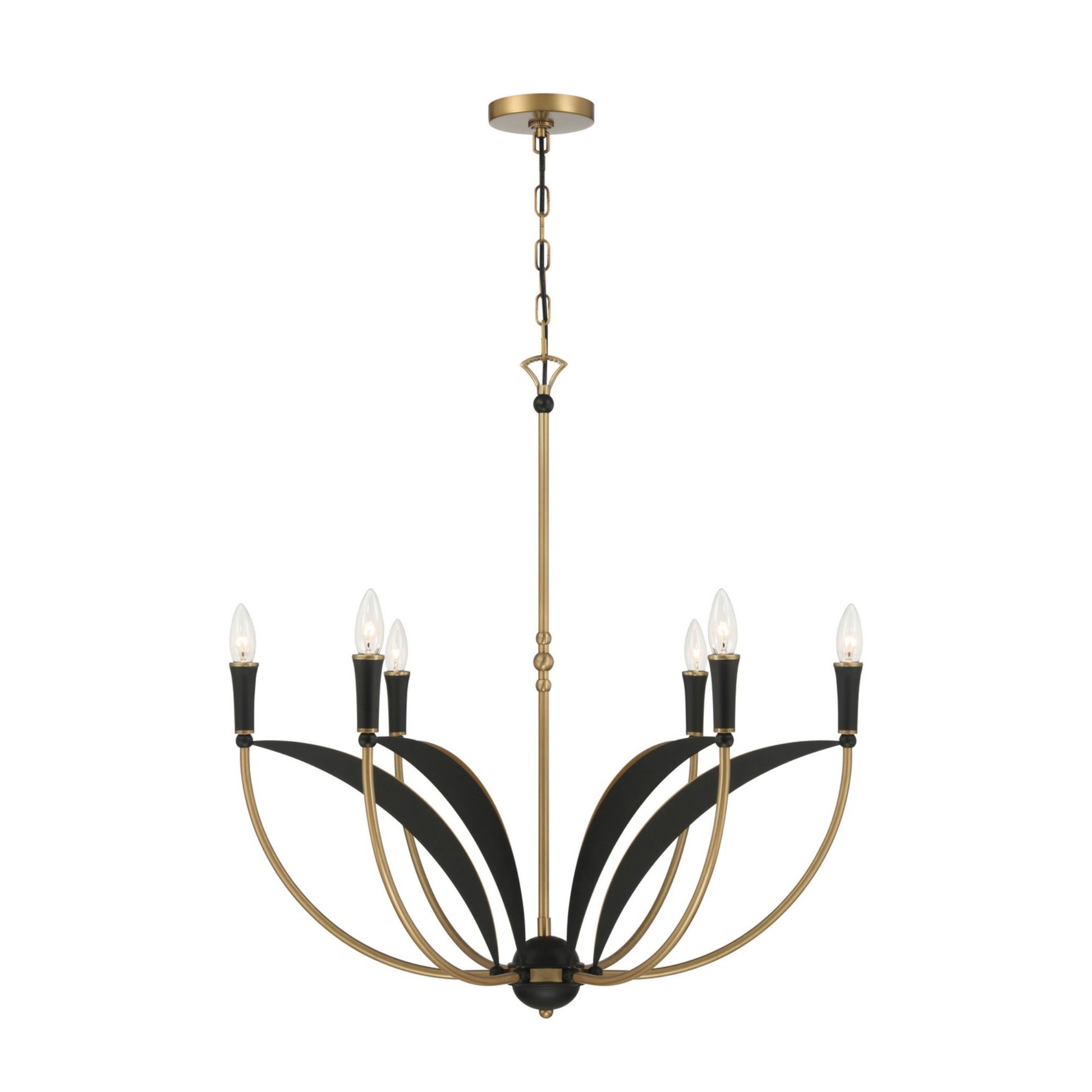 Miller 28" 6-Light Chandelier, Legacy Brass & Sand Coal Finish - Bees Lighting