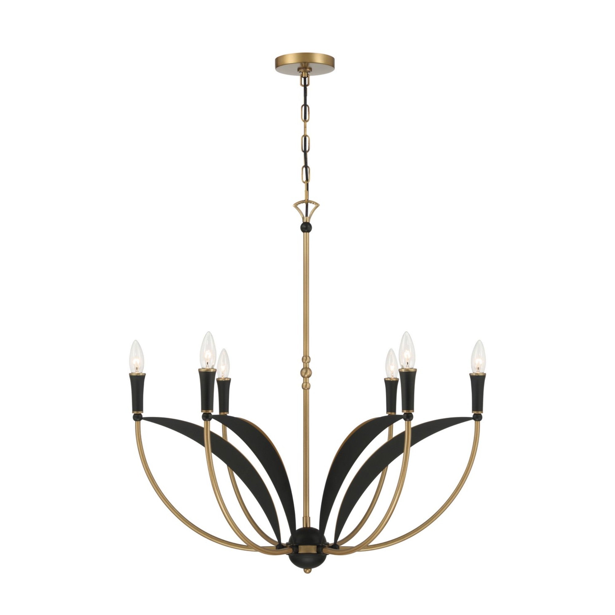 Miller 28" 6-Light Chandelier, Legacy Brass & Sand Coal Finish - Bees Lighting