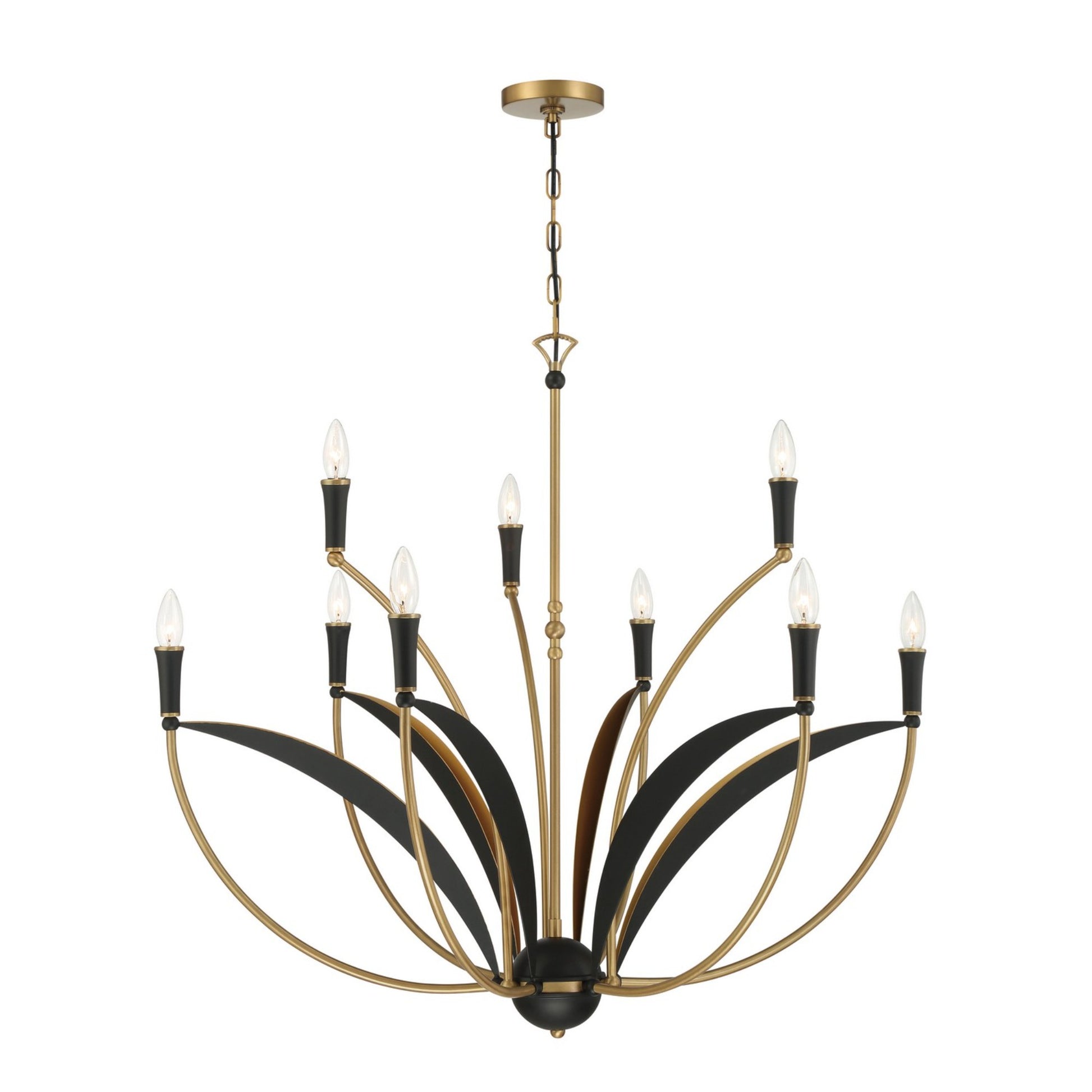Miller 36" 9-Light Chandelier, Legacy Brass & Sand Coal Finish - Bees Lighting