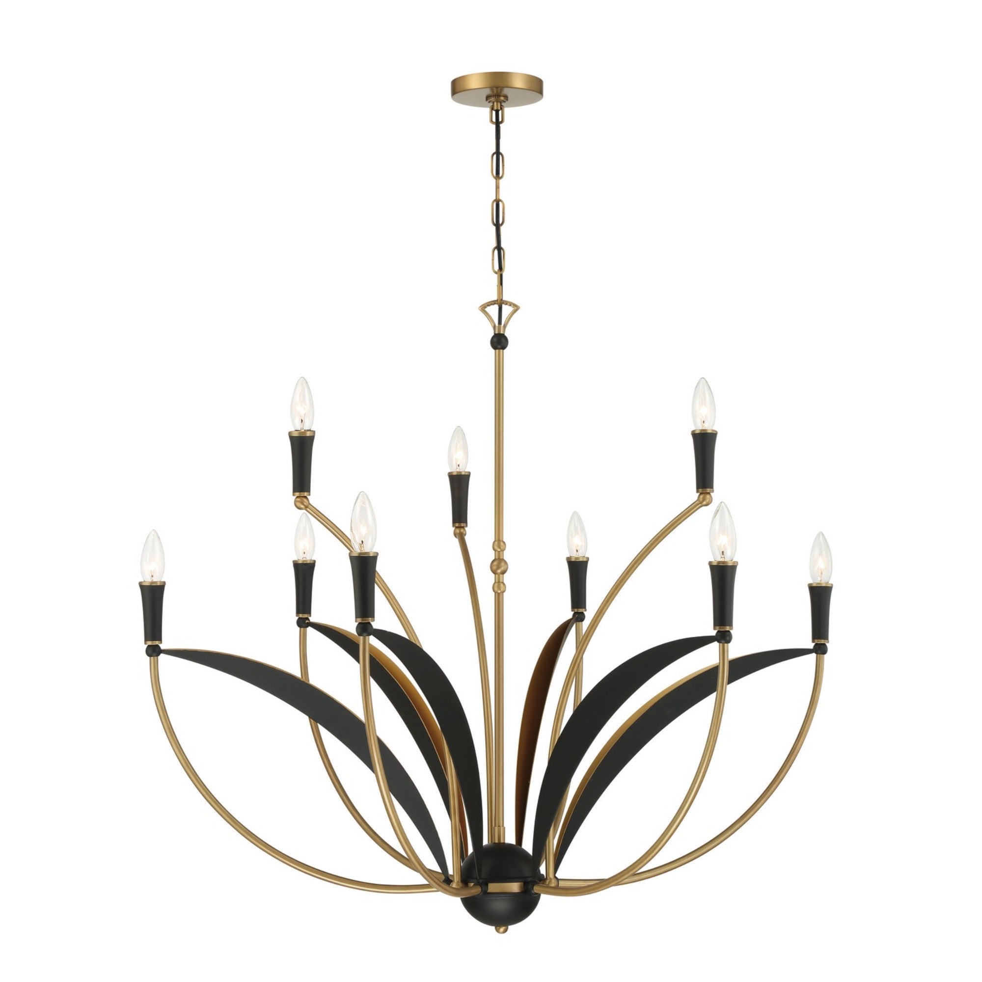 Miller 36" 9-Light Chandelier, Legacy Brass & Sand Coal Finish - Bees Lighting