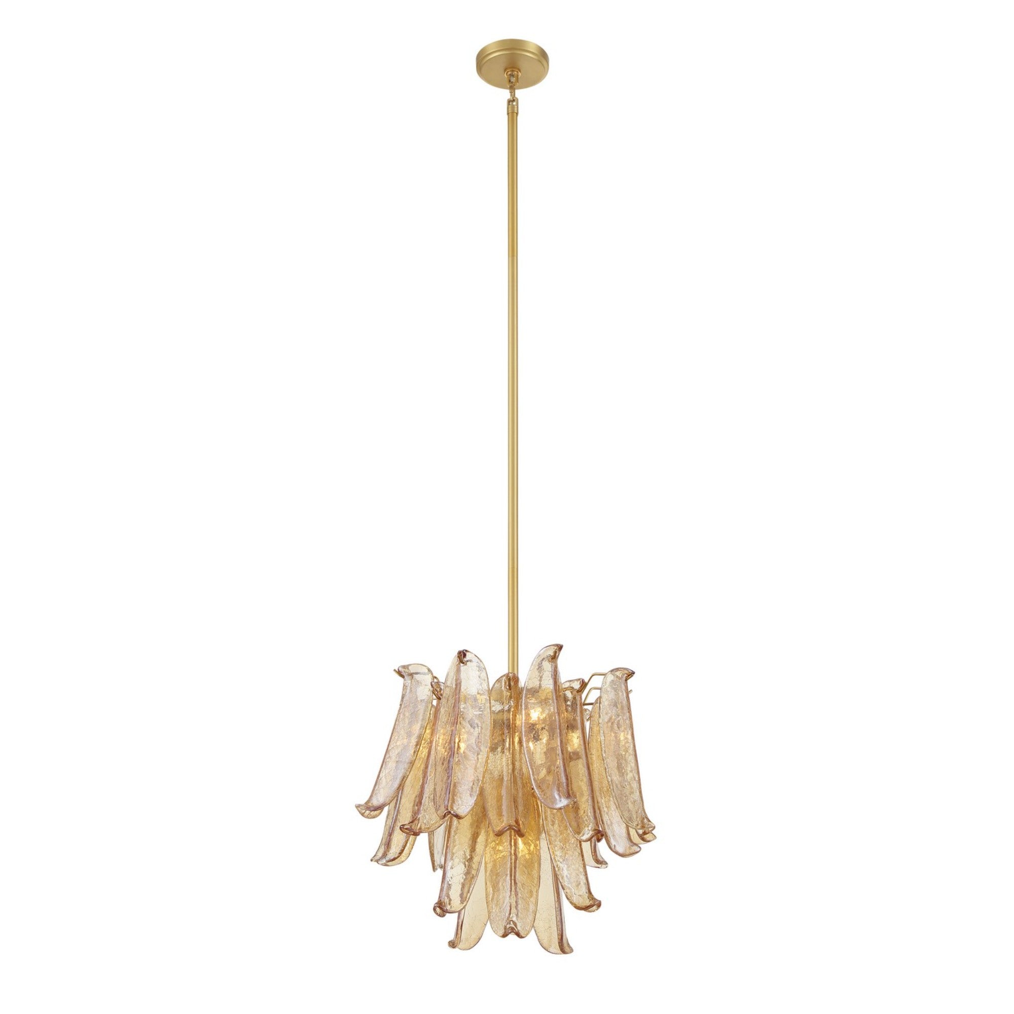 Regent 18" 4-Light Chandelier, Legacy Brass with Amber Glass Finish - Bees Lighting