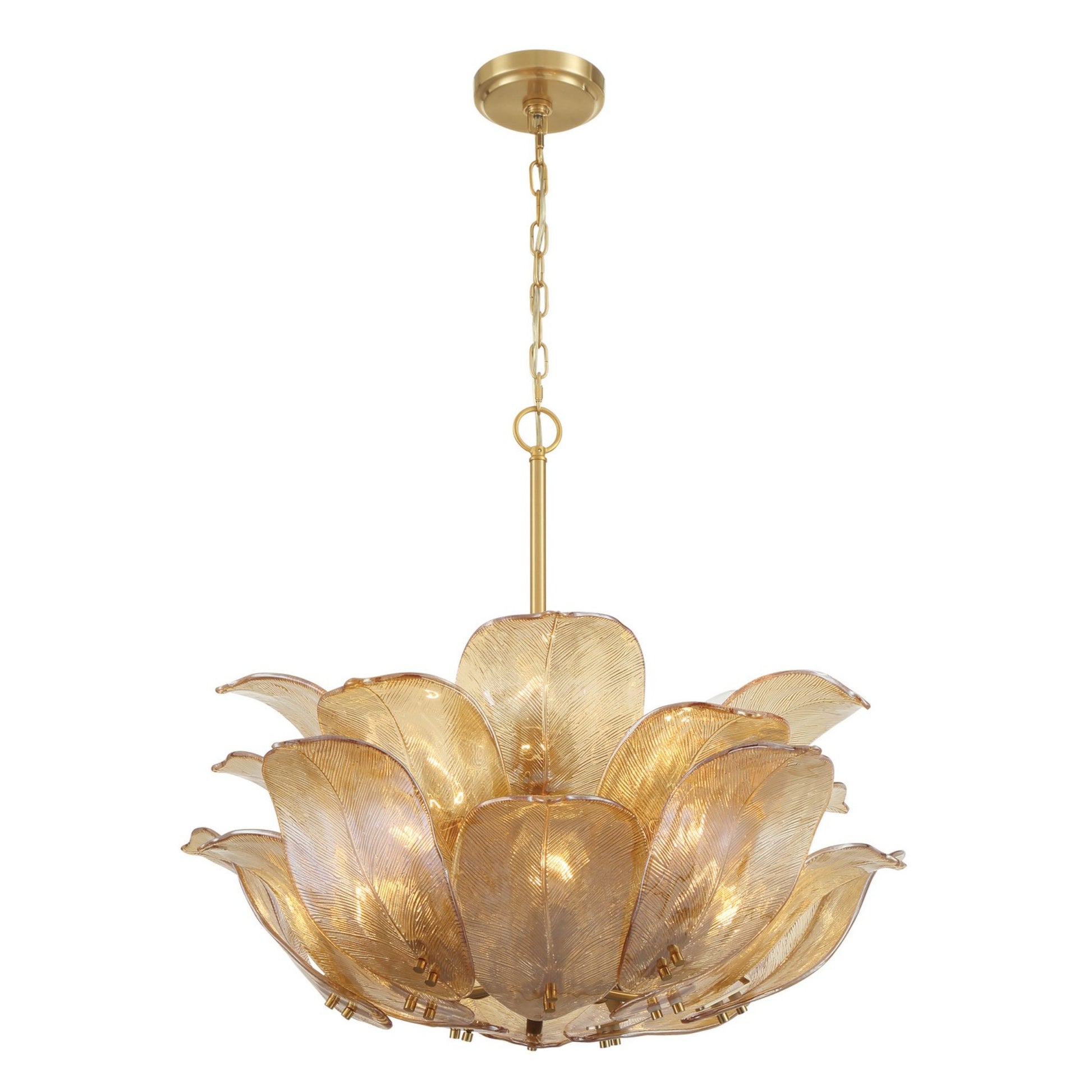 Orchid 29" 10-Light Pendant, Legacy Brass with Amber Glass Finish - Bees Lighting