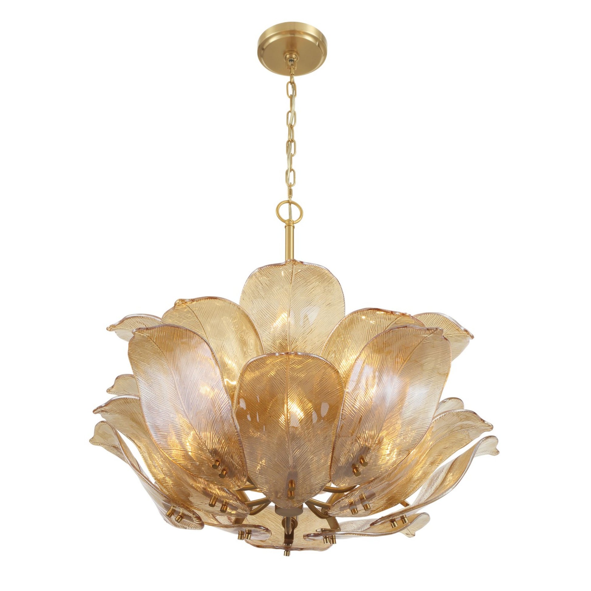 Orchid 29" 10-Light Pendant, Legacy Brass with Amber Glass Finish - Bees Lighting