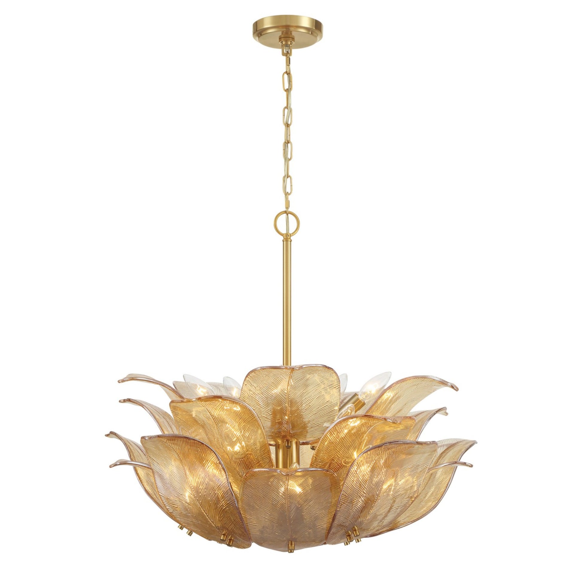 Orchid 29" 10-Light Pendant, Legacy Brass with Amber Glass Finish - Bees Lighting