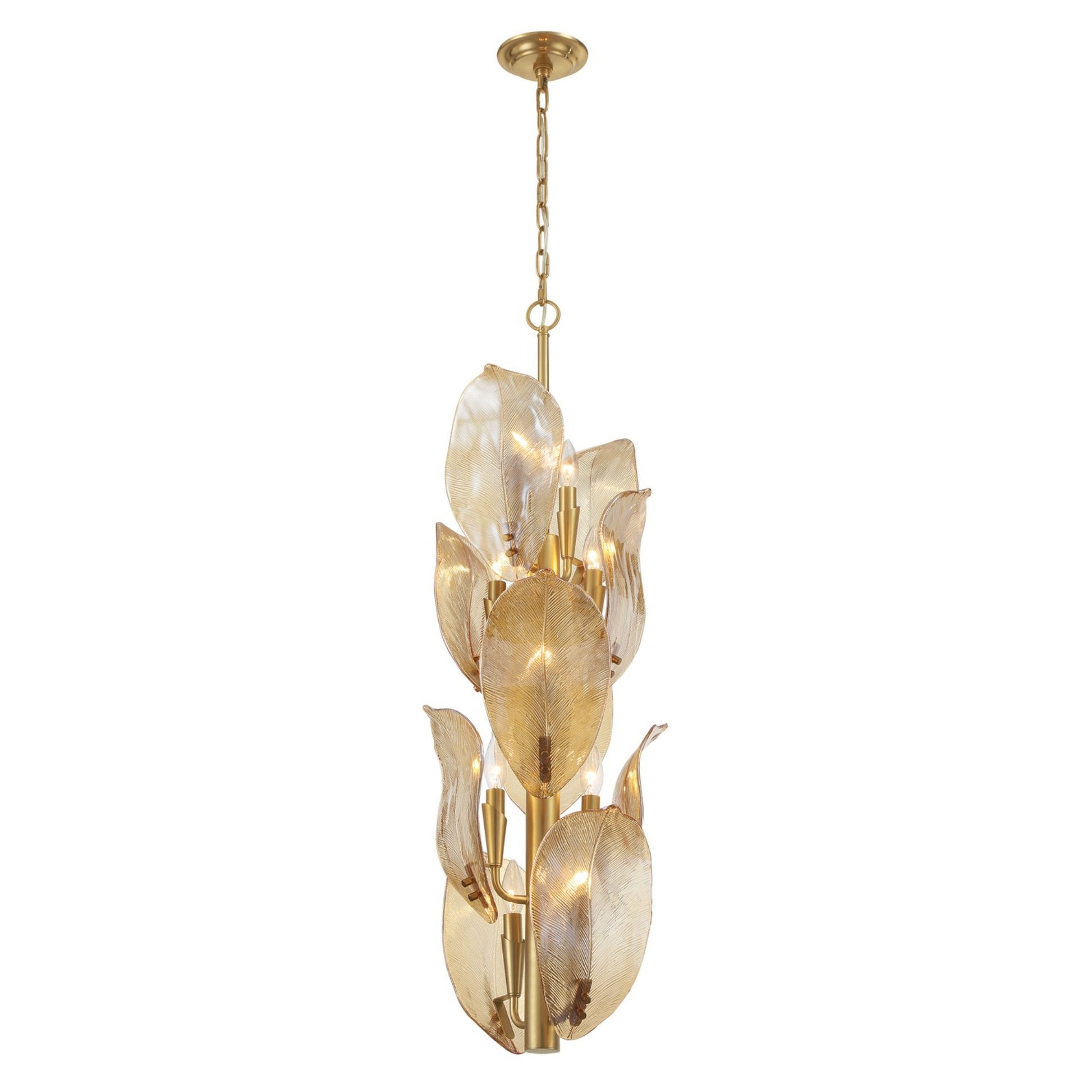 Orchid 13" 10-Light Pendant, Legacy Brass with Amber Glass Finish - Bees Lighting