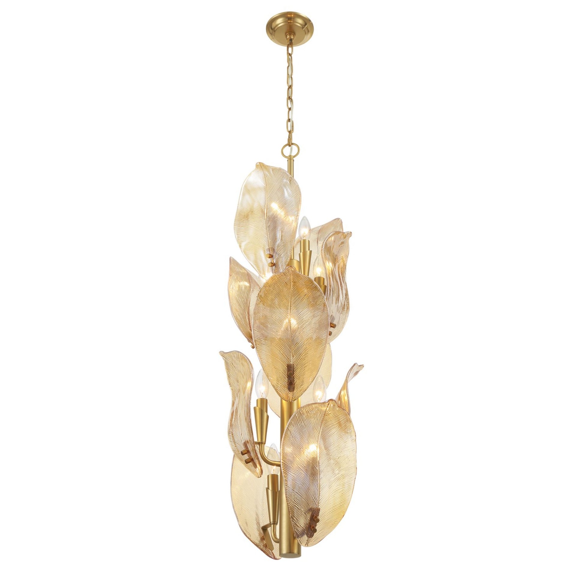 Orchid 13" 10-Light Pendant, Legacy Brass with Amber Glass Finish - Bees Lighting