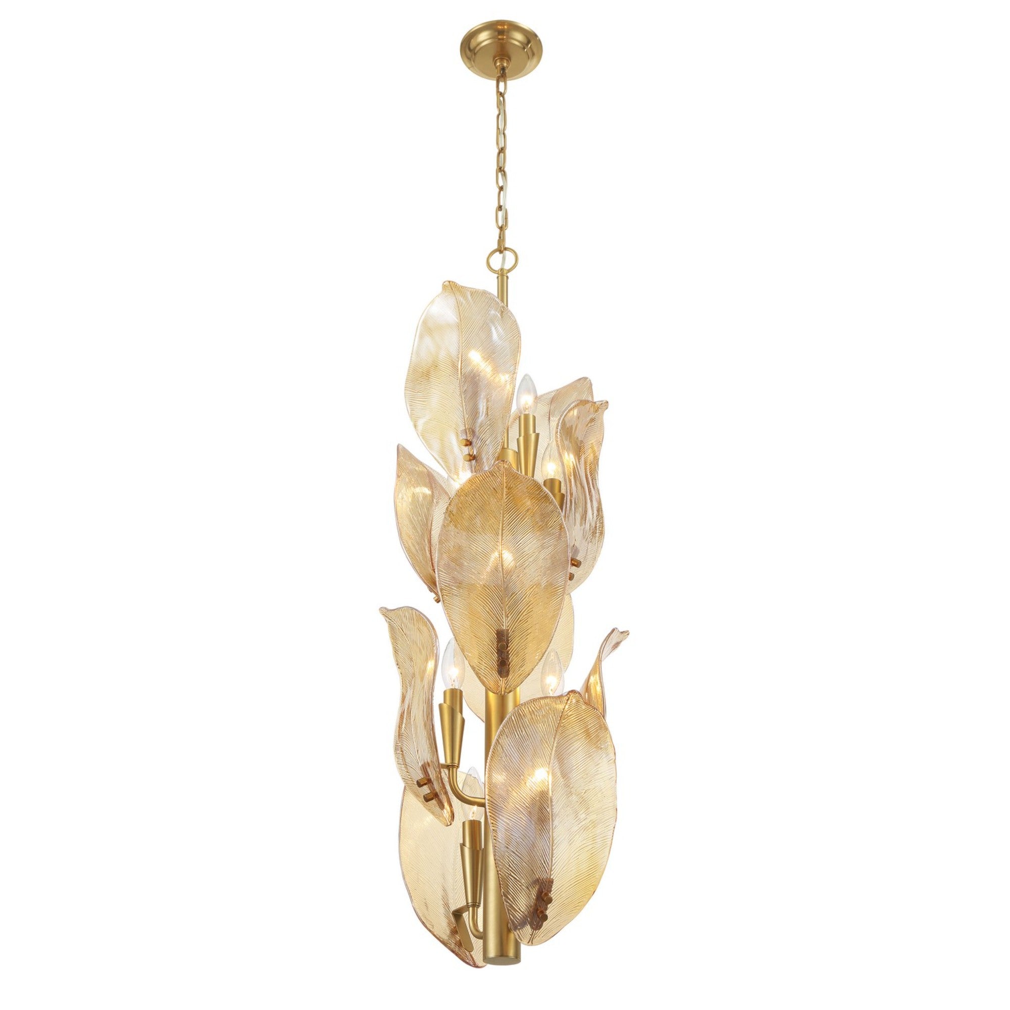 Orchid 13" 10-Light Pendant, Legacy Brass with Amber Glass Finish - Bees Lighting
