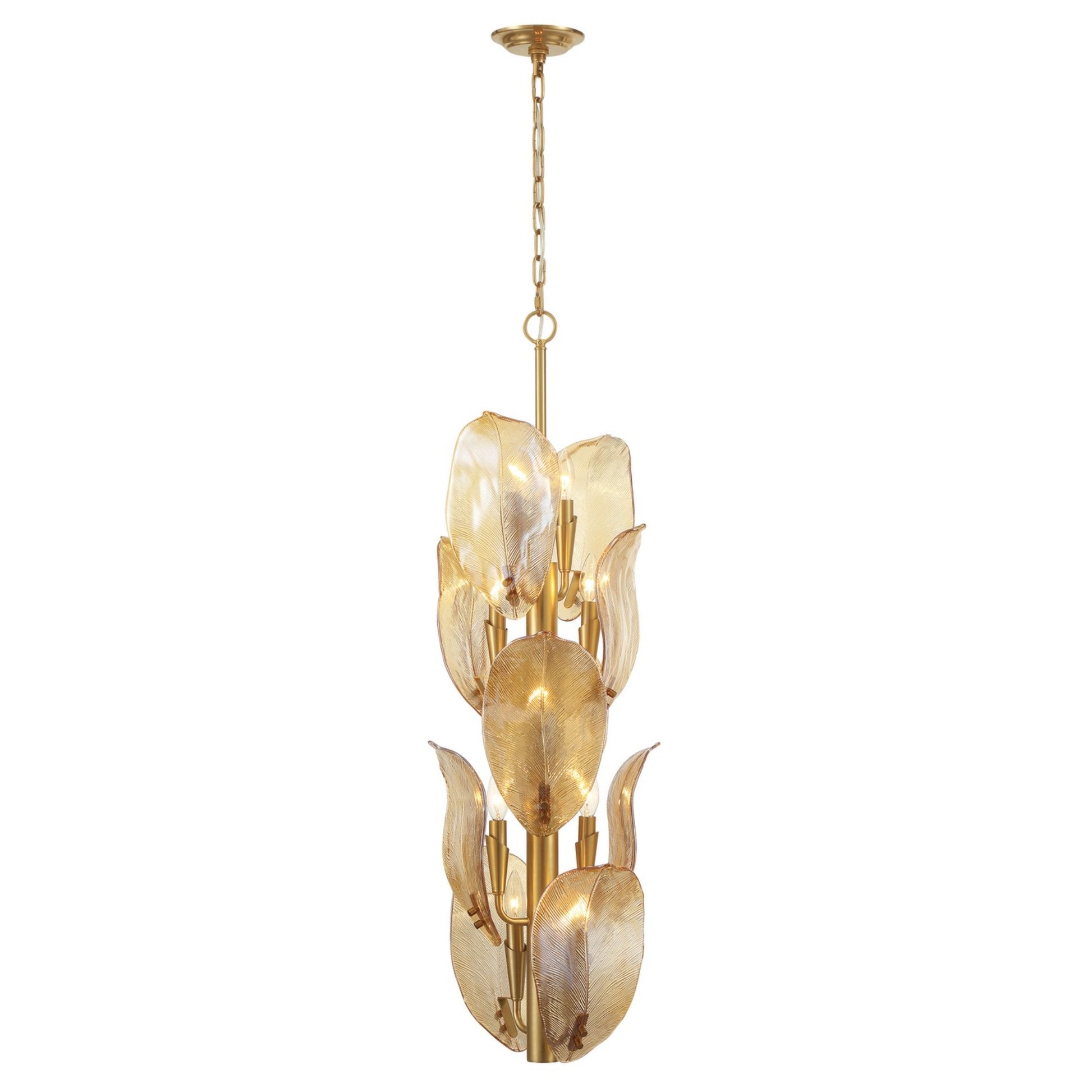 Orchid 13" 10-Light Pendant, Legacy Brass with Amber Glass Finish - Bees Lighting