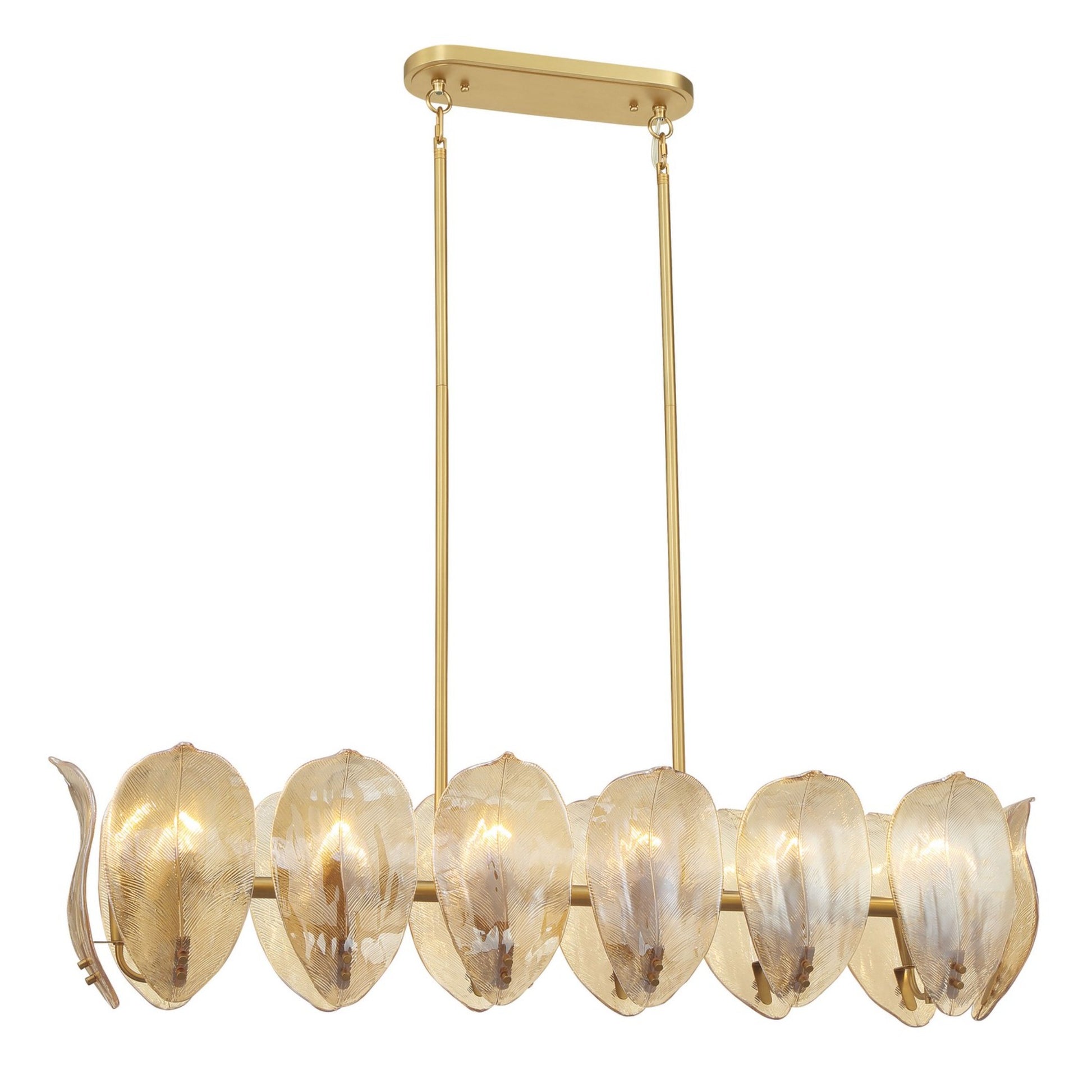 Orchid 48" 14-Light Island Light, Legacy Brass with Amber Glass Finish - Bees Lighting