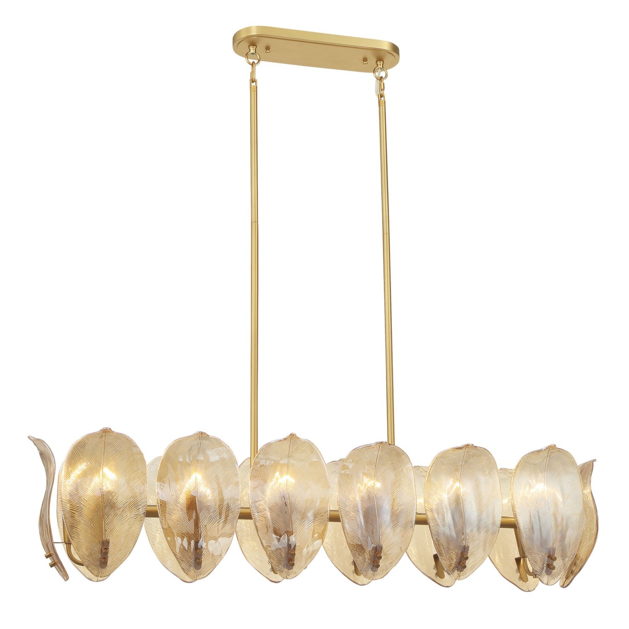 Orchid 48" 14-Light Island Light, Legacy Brass with Amber Glass Finish - Bees Lighting