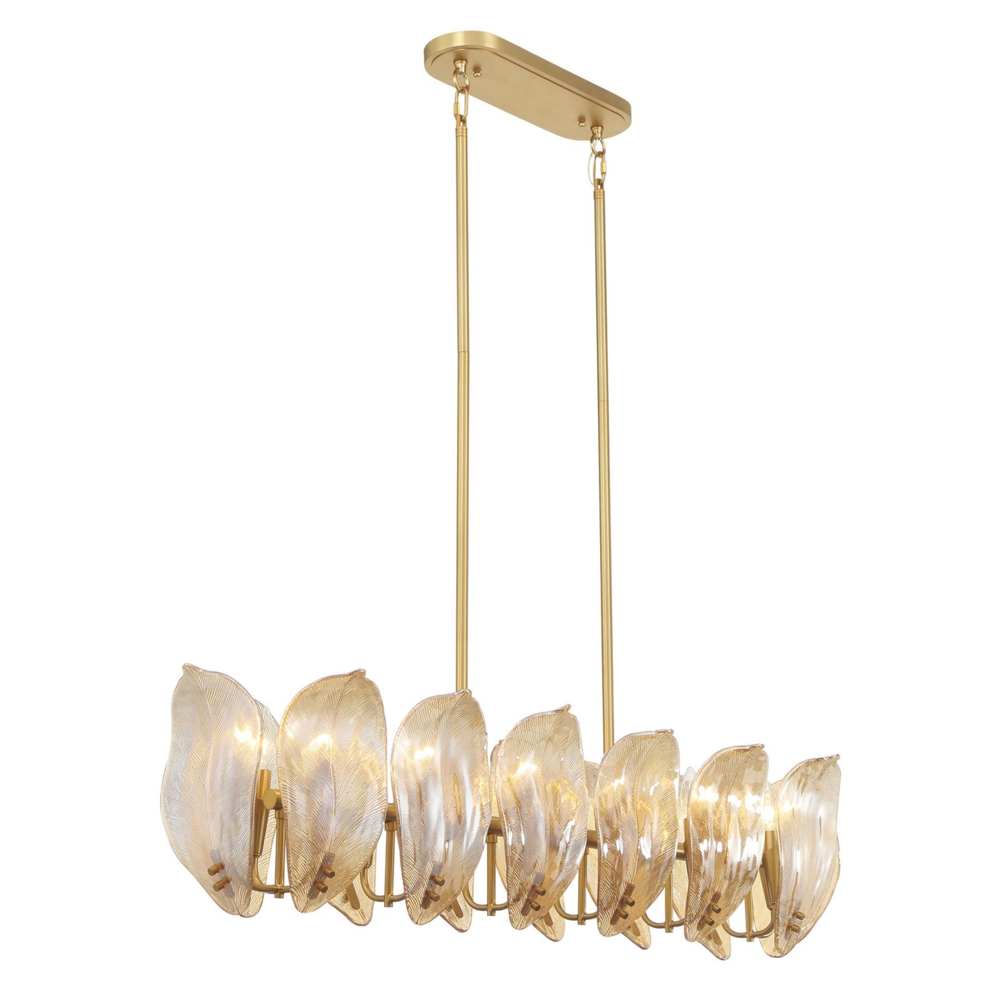 Orchid 48" 14-Light Island Light, Legacy Brass with Amber Glass Finish - Bees Lighting