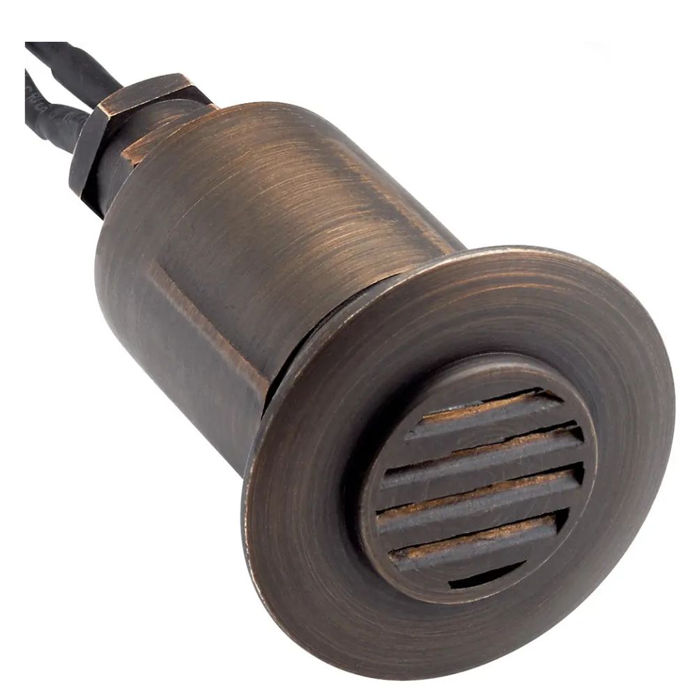 Bronze louvered recessed landscape light with black power cable