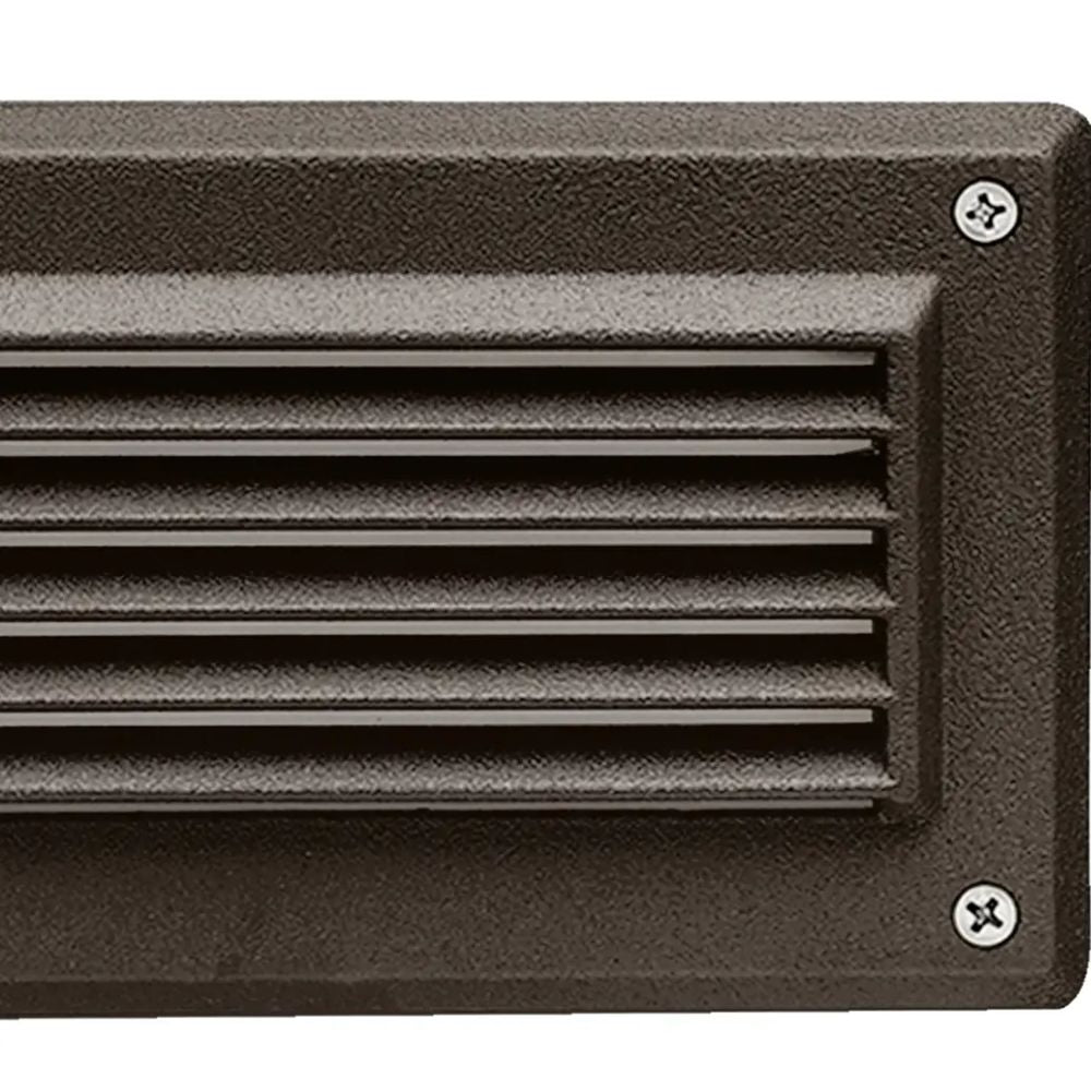 Bronze LED step light housing with horizontal grille and two mounting screws