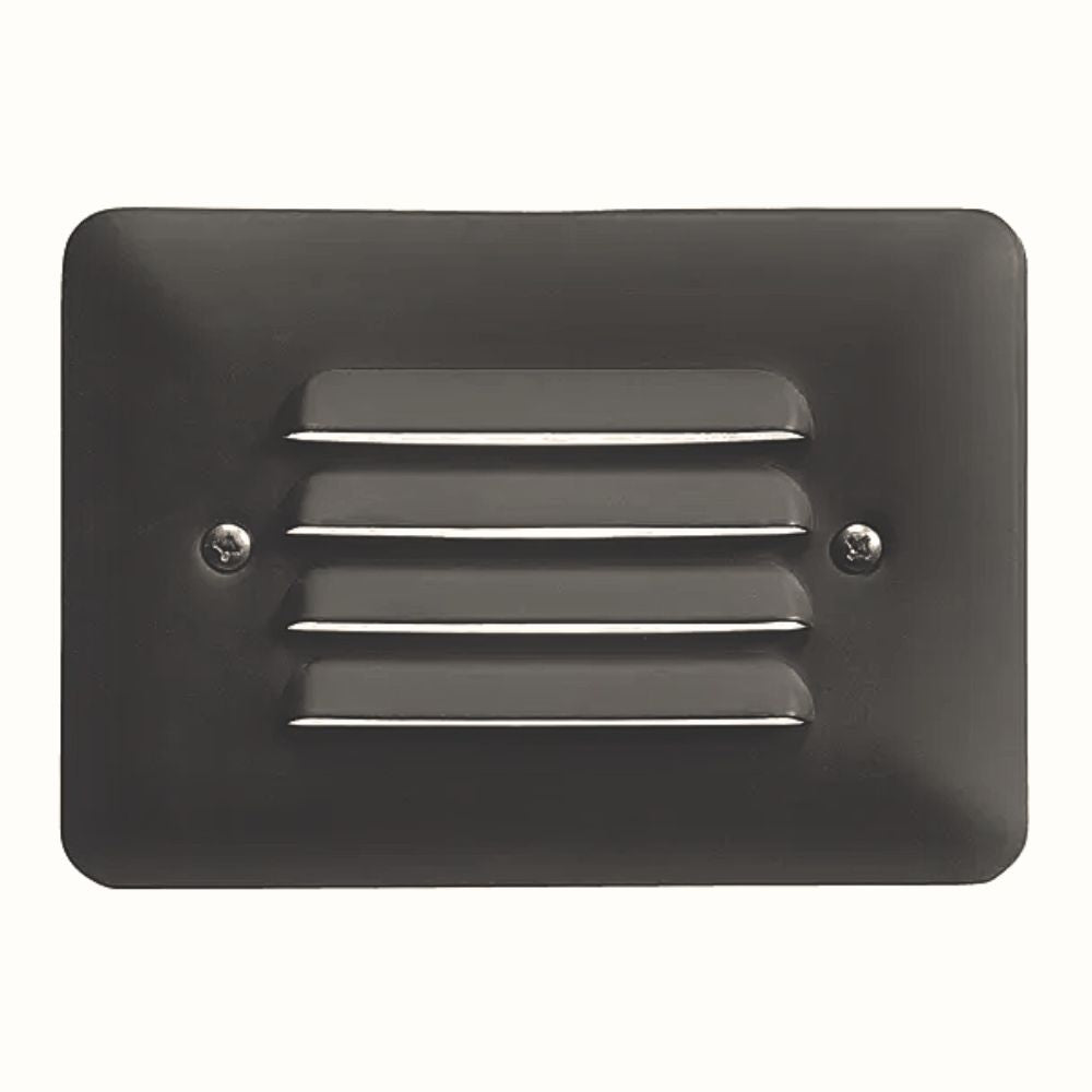 Textured bronze mini LED step light with horizontal lens bars and two mounting screws