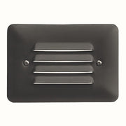 Textured bronze mini LED step light with horizontal lens bars and two mounting screws
