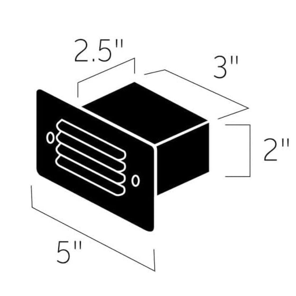 Black line drawing of a rectangular vented component with dimension labels showing 2.5 inches, 3 inches, 2 inches, and 5 inches on a white background.