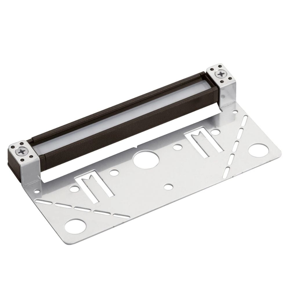Bronze 12V LED hardscape light with silver mounting plate and rectangular housing